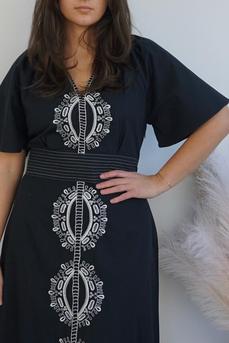 NIBI MTK Oasis Maxi Dress - Black & White Embroidery