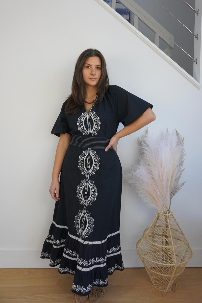 NIBI MTK Oasis Maxi Dress - Black & White Embroidery