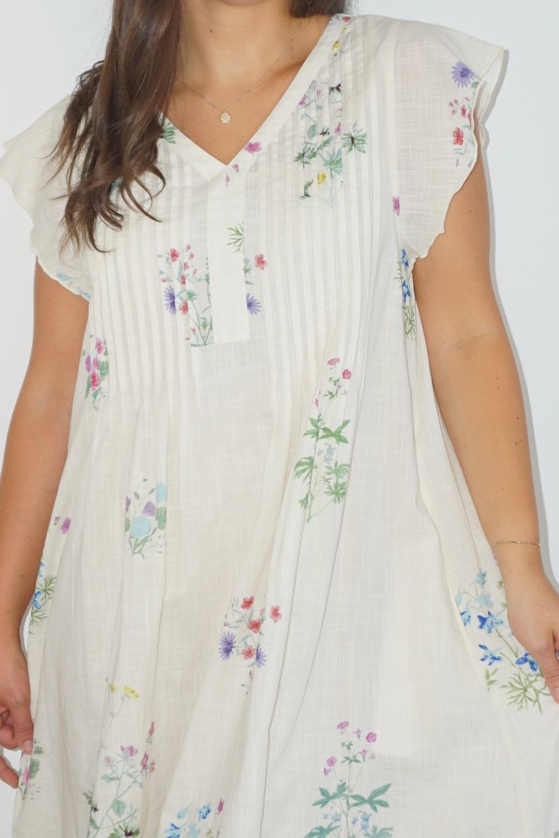 Doris Mini Dress in Cream Botanical