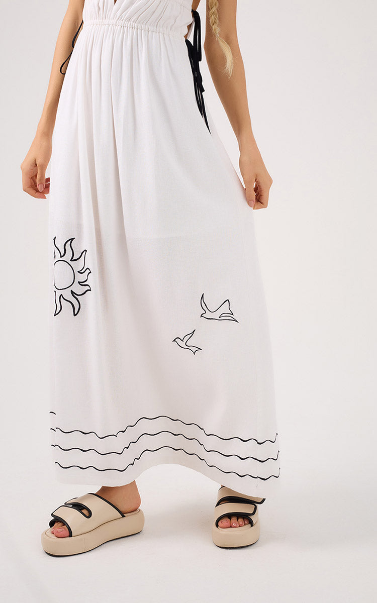Iara Embroidered Maxi Dress - Off White