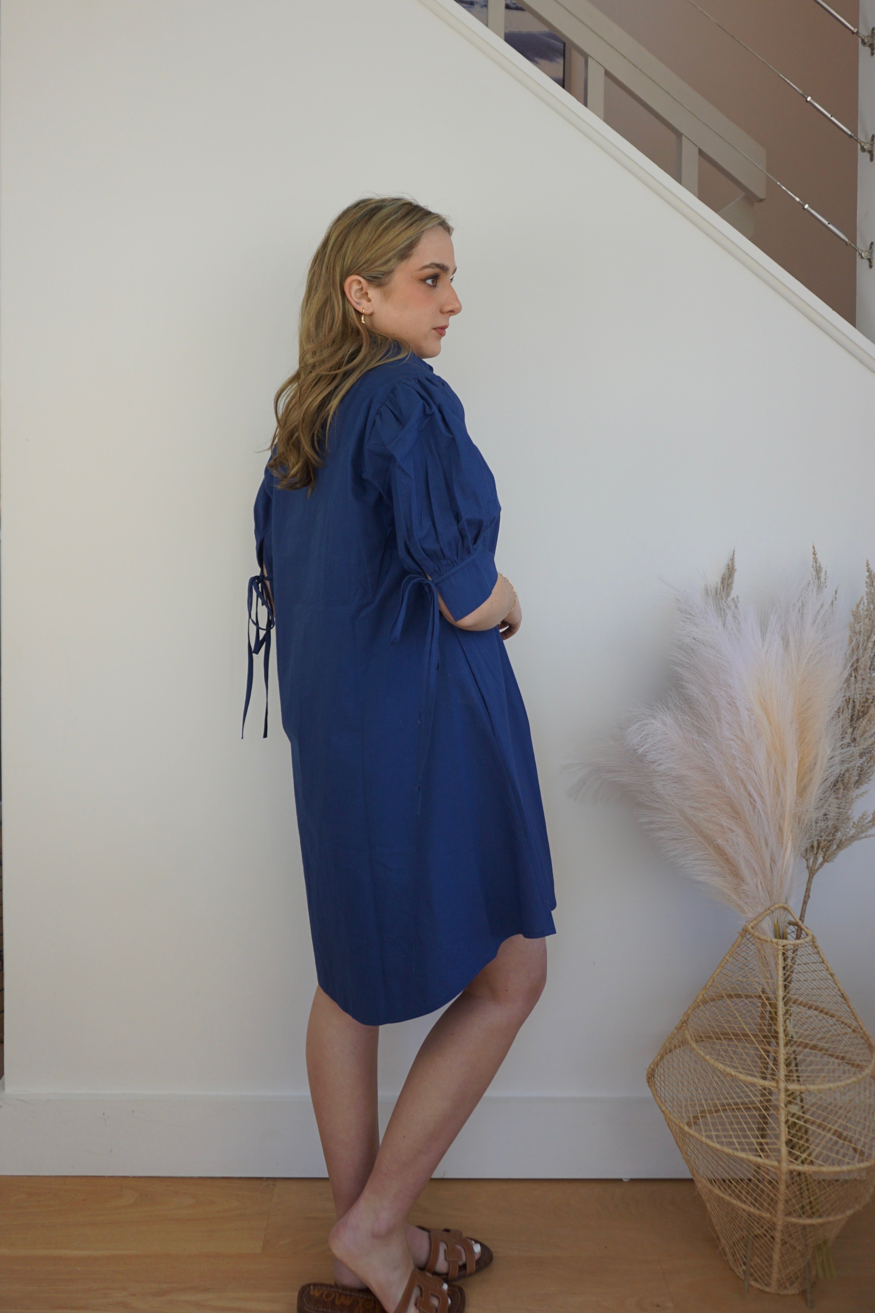 Arden Mini Dress - Navy Poplin