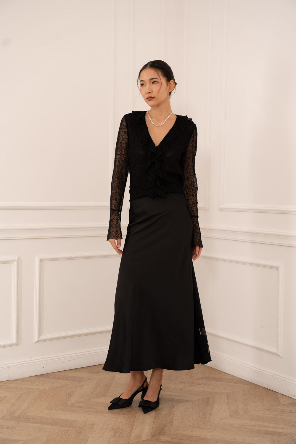 Satin Lace Insert Skirt