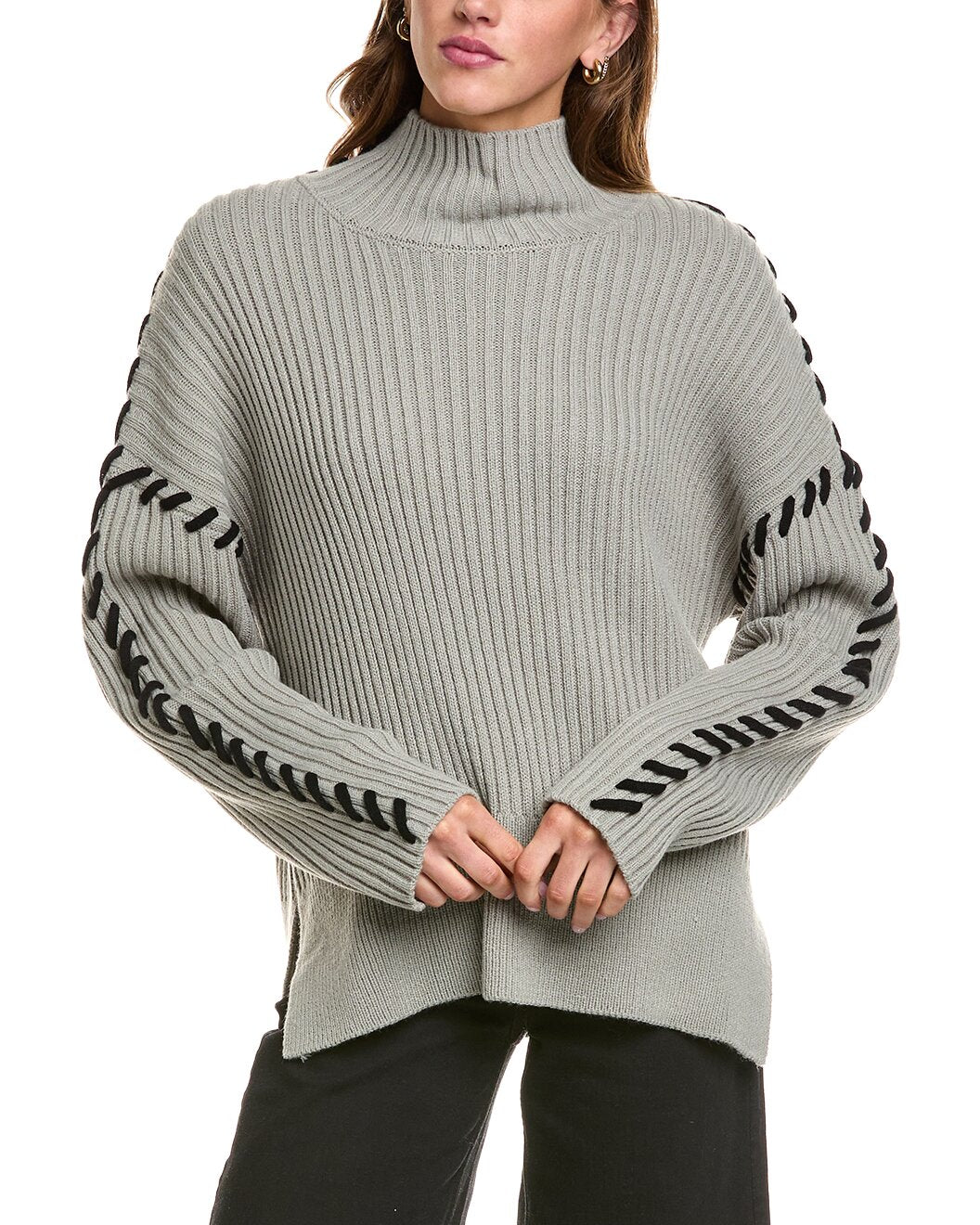 Ribbed Whipstitch Crew Neck Sweater