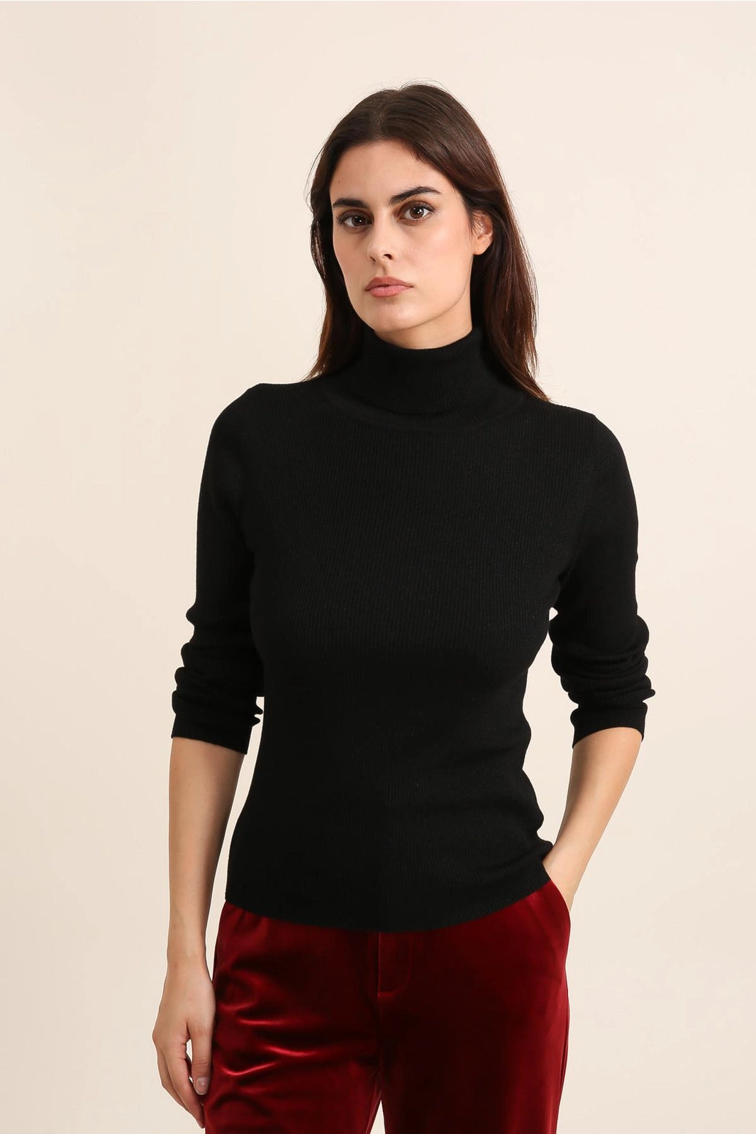 Ribbed Turtleneck Lurex Sweater
