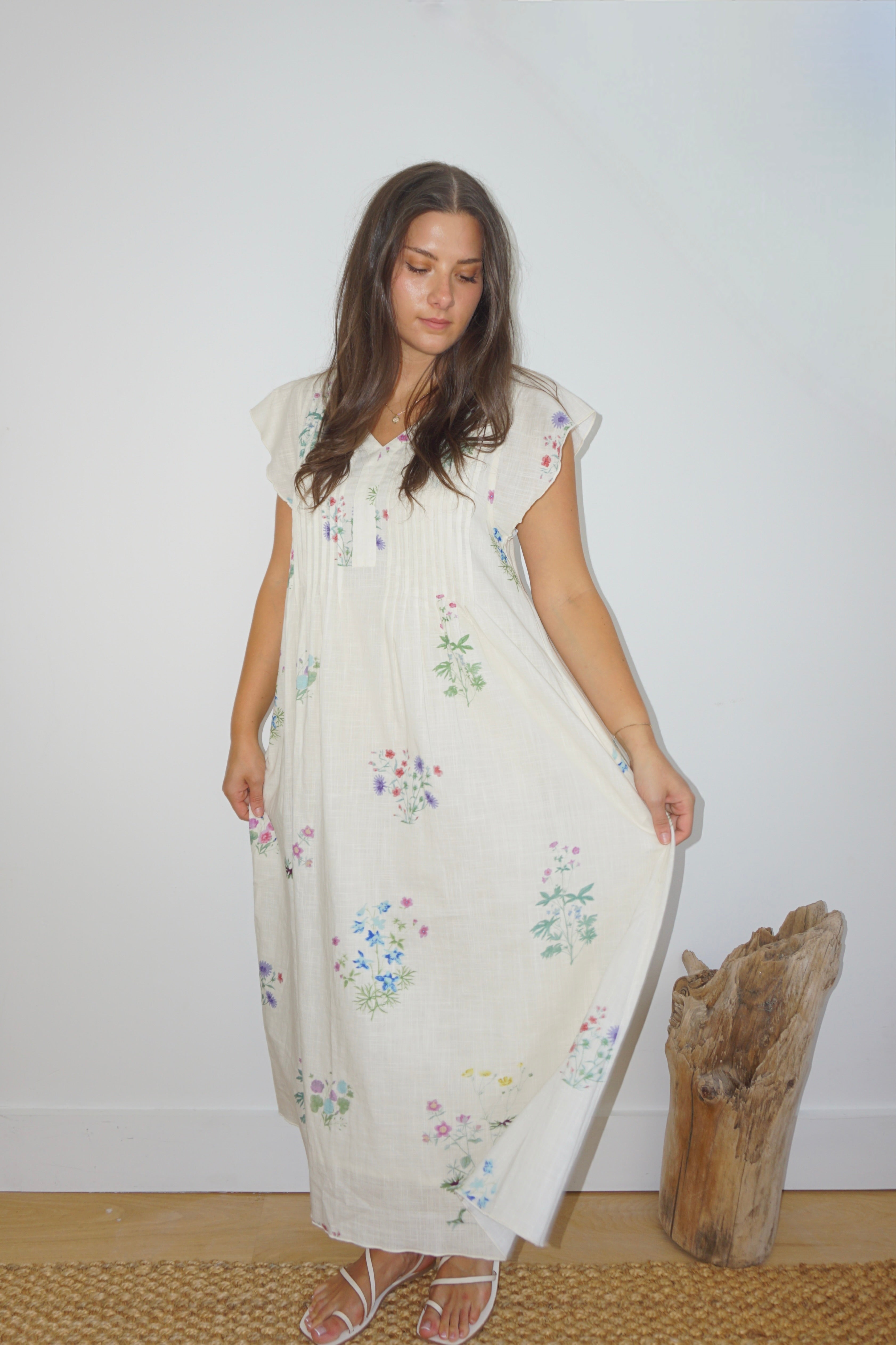 NIBI MTK Doris Midi Dress - Cream Botanical