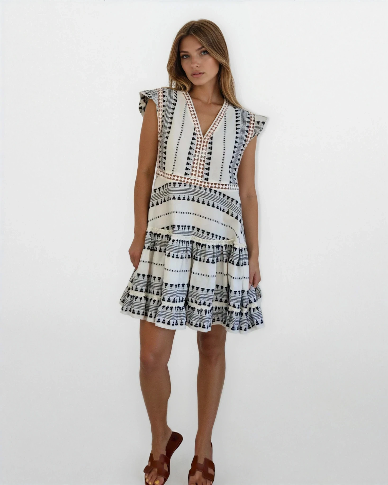 Shayna Woven Mini Dress - Black/Cream