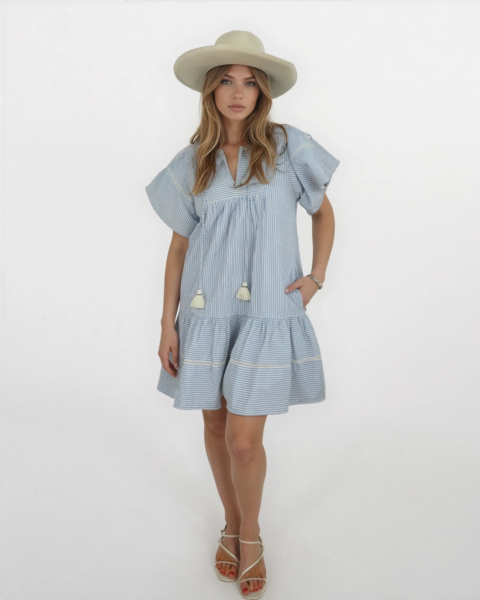 Sicily Dress - Blue Seersucker
