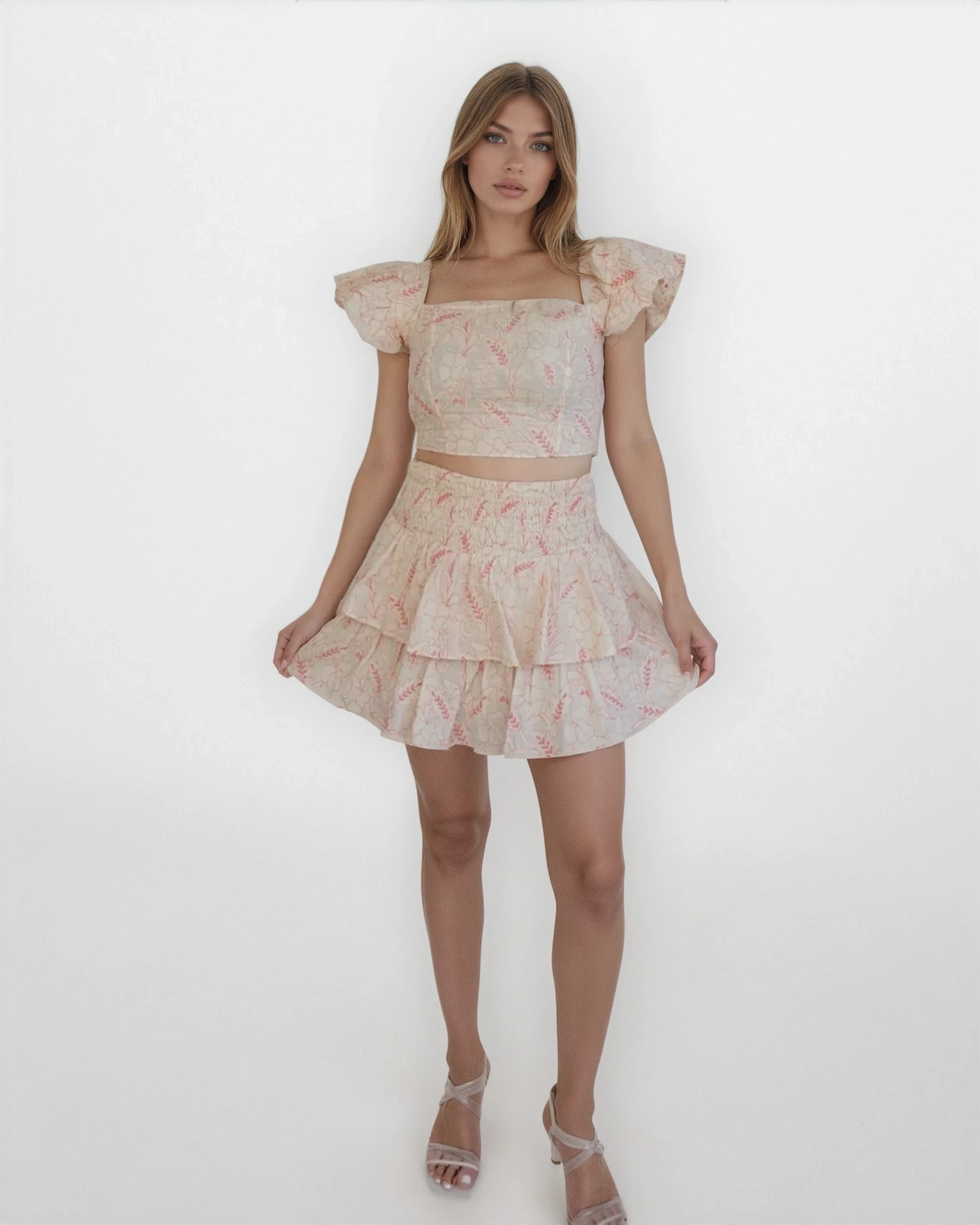 Cleo Mini Skirt - Pink Jacquard
