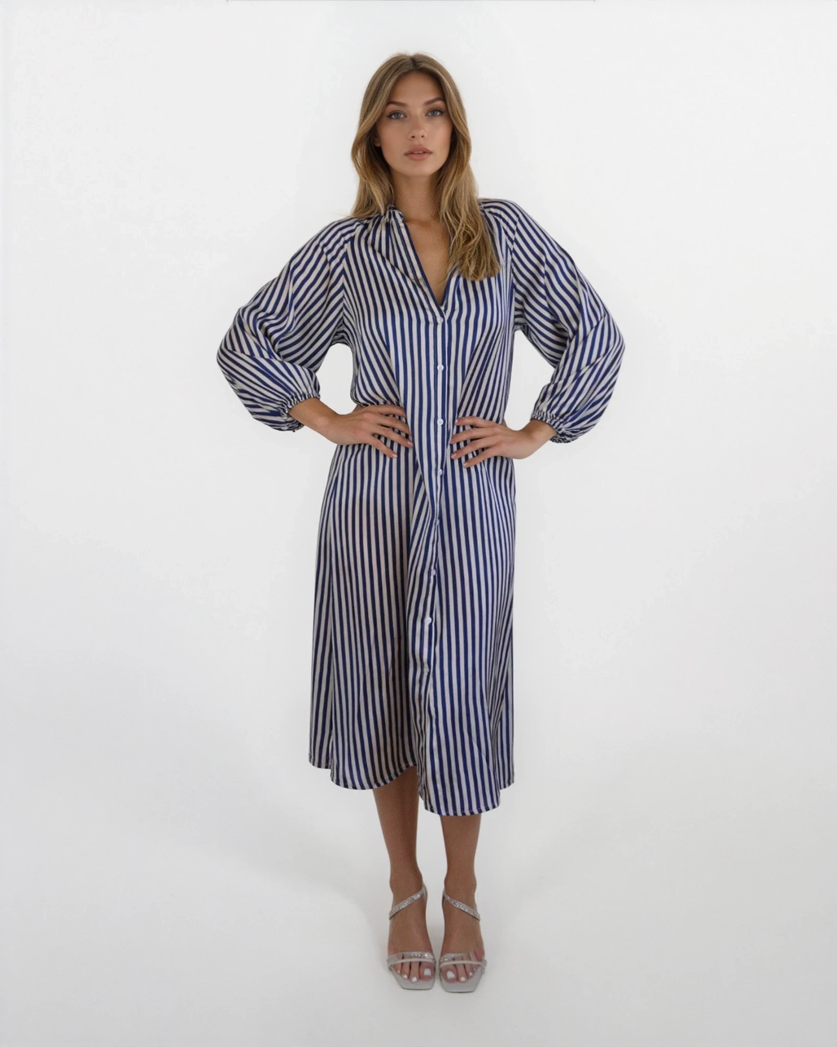 Willa Shirt Dress - Navy/Cream Stripe
