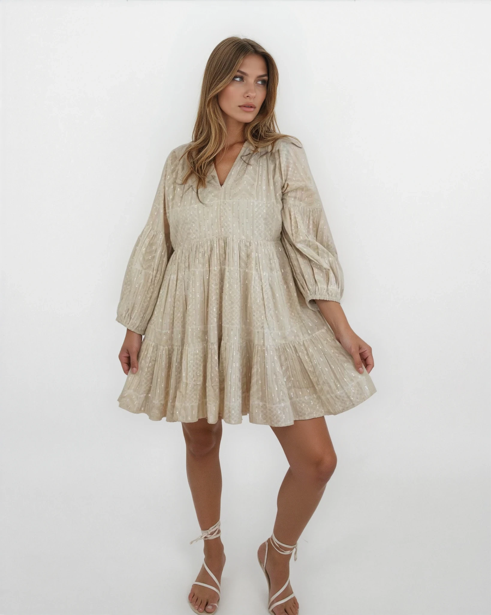 Briar Mini Dress - Beige/Lurex