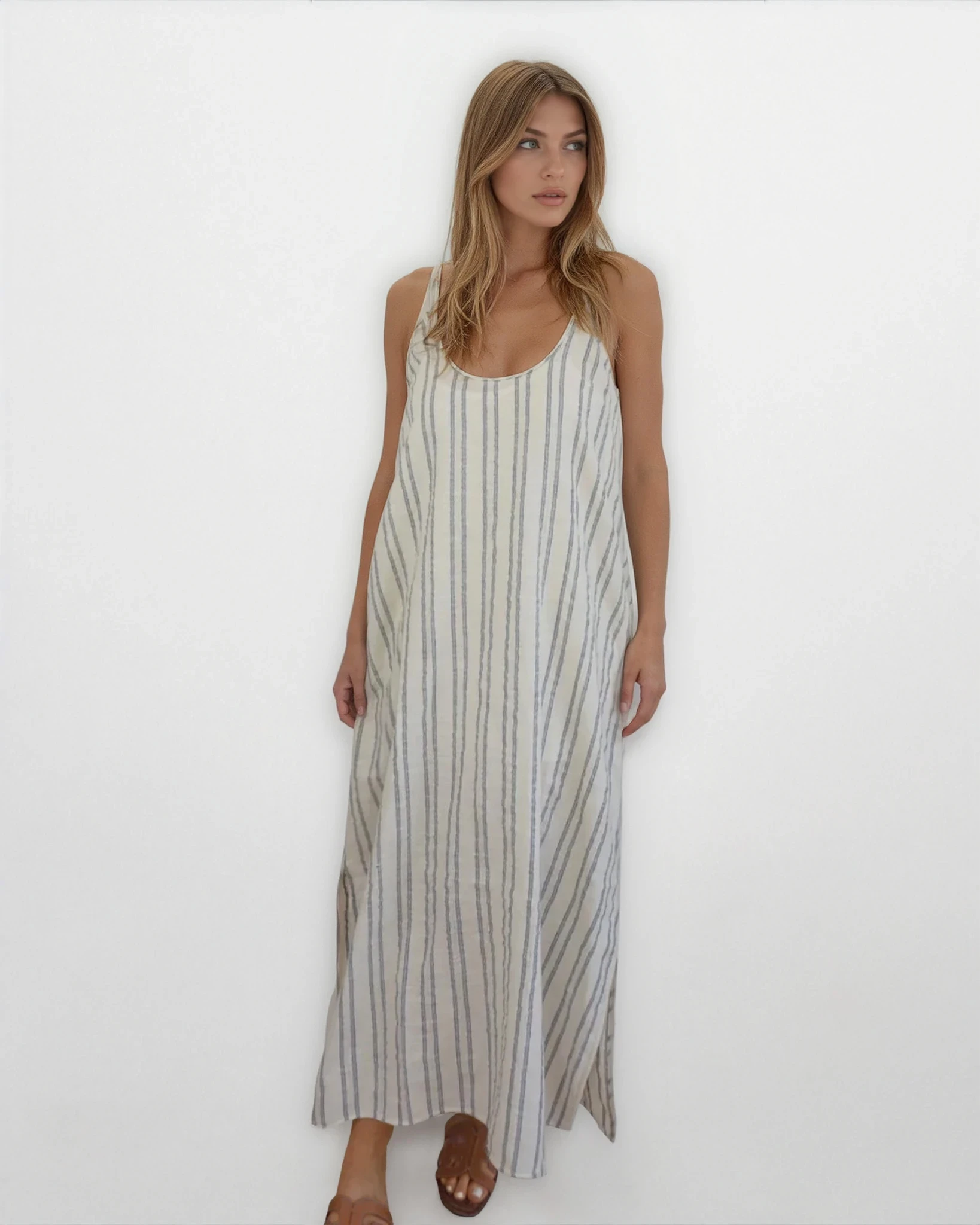 Asher Woven Slip Dress - Grey/Cream Stripe