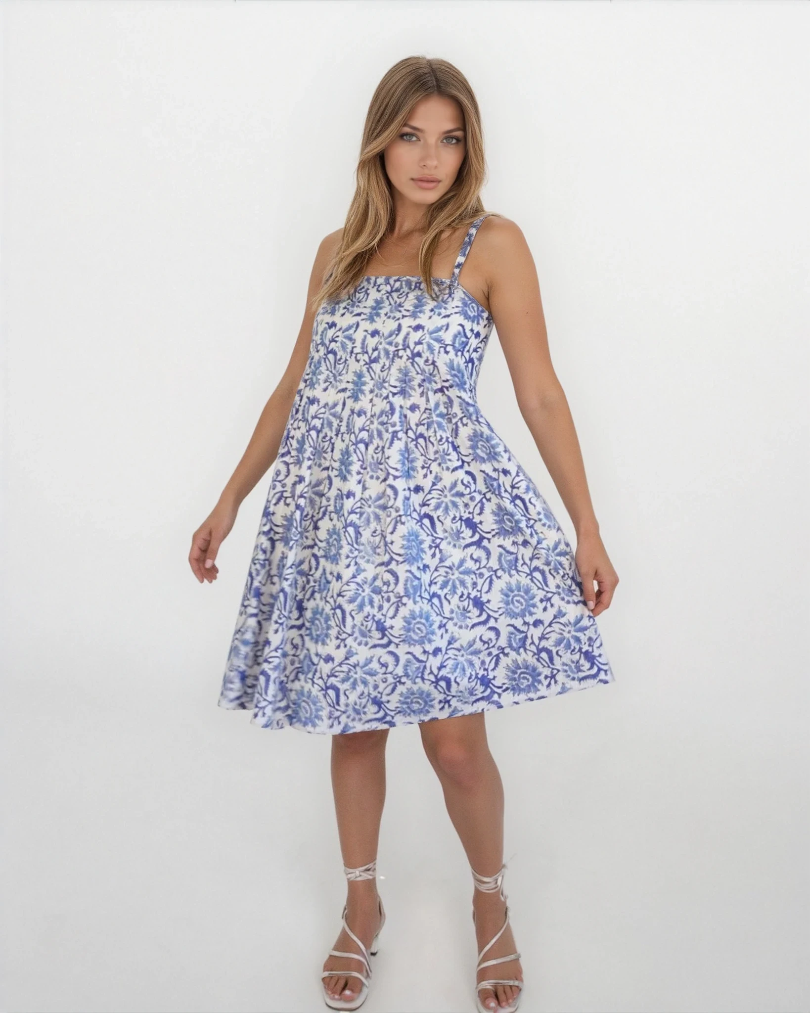 Iris Mini Dress - Indigo Floral/Lurex