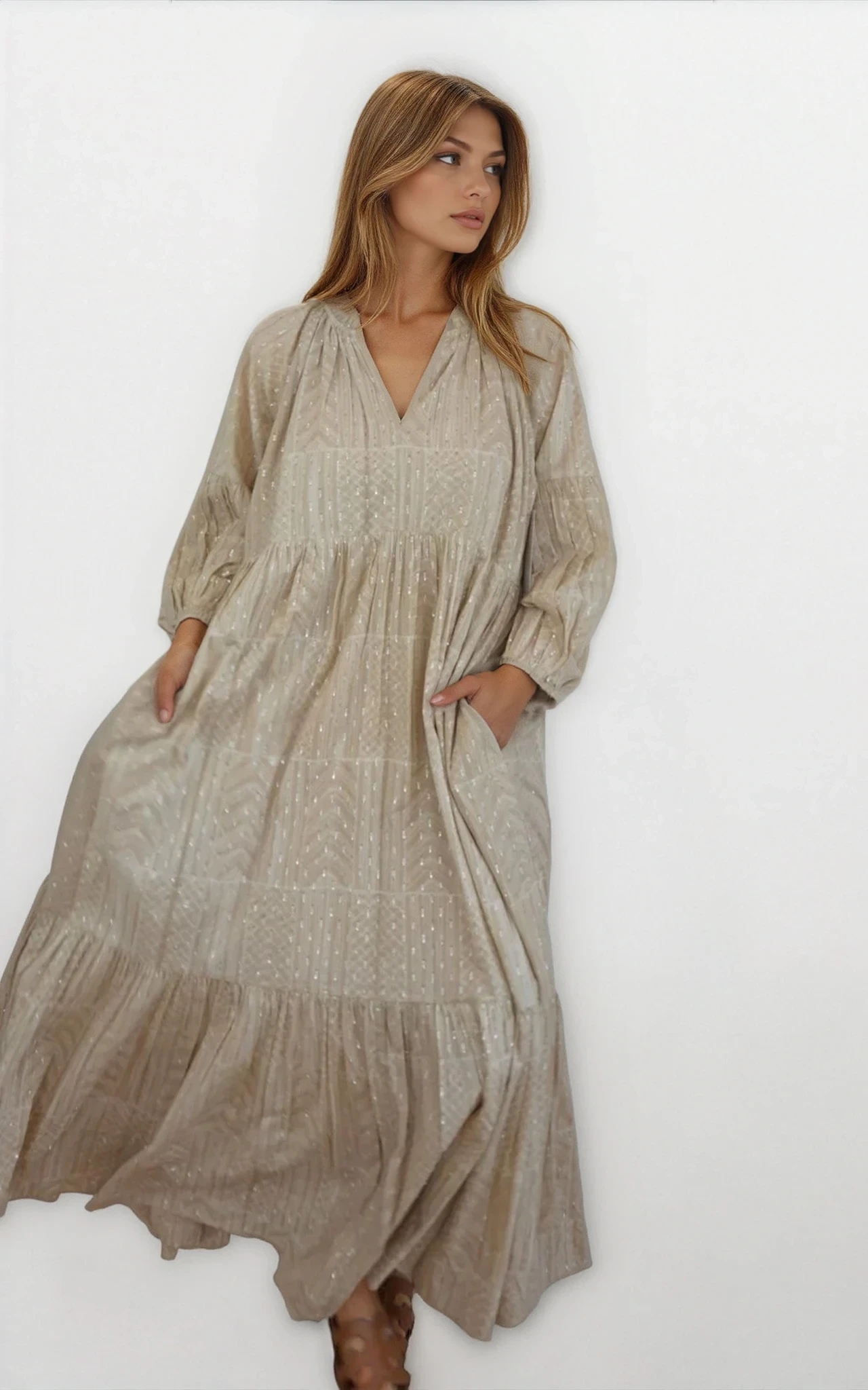 Briar Maxi Dress - Beige/Lurex