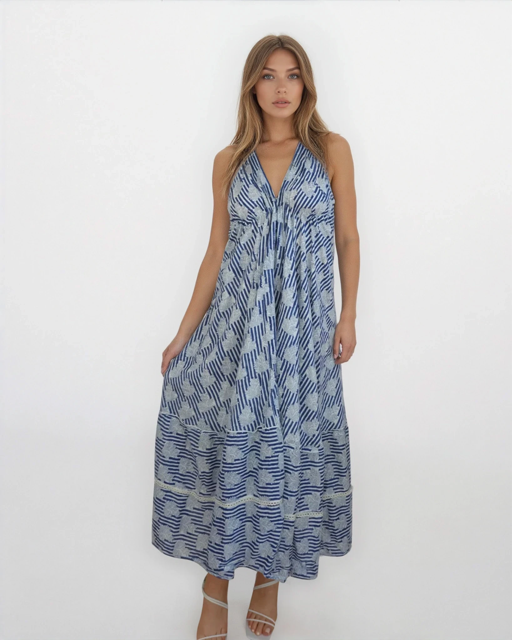 Ziggy Halter Dress - Navy Block Stripe