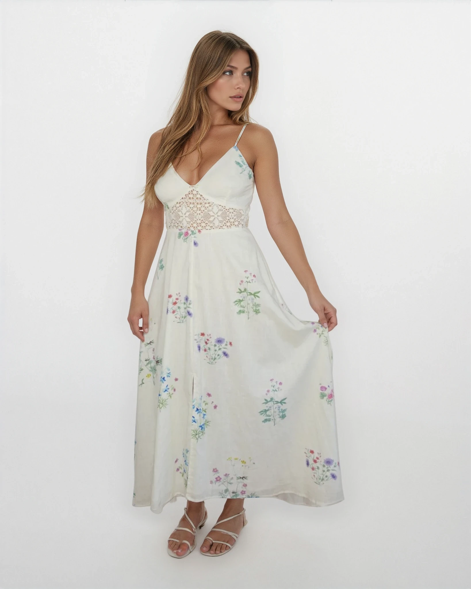 Isabella Dress in Cream Botanical
