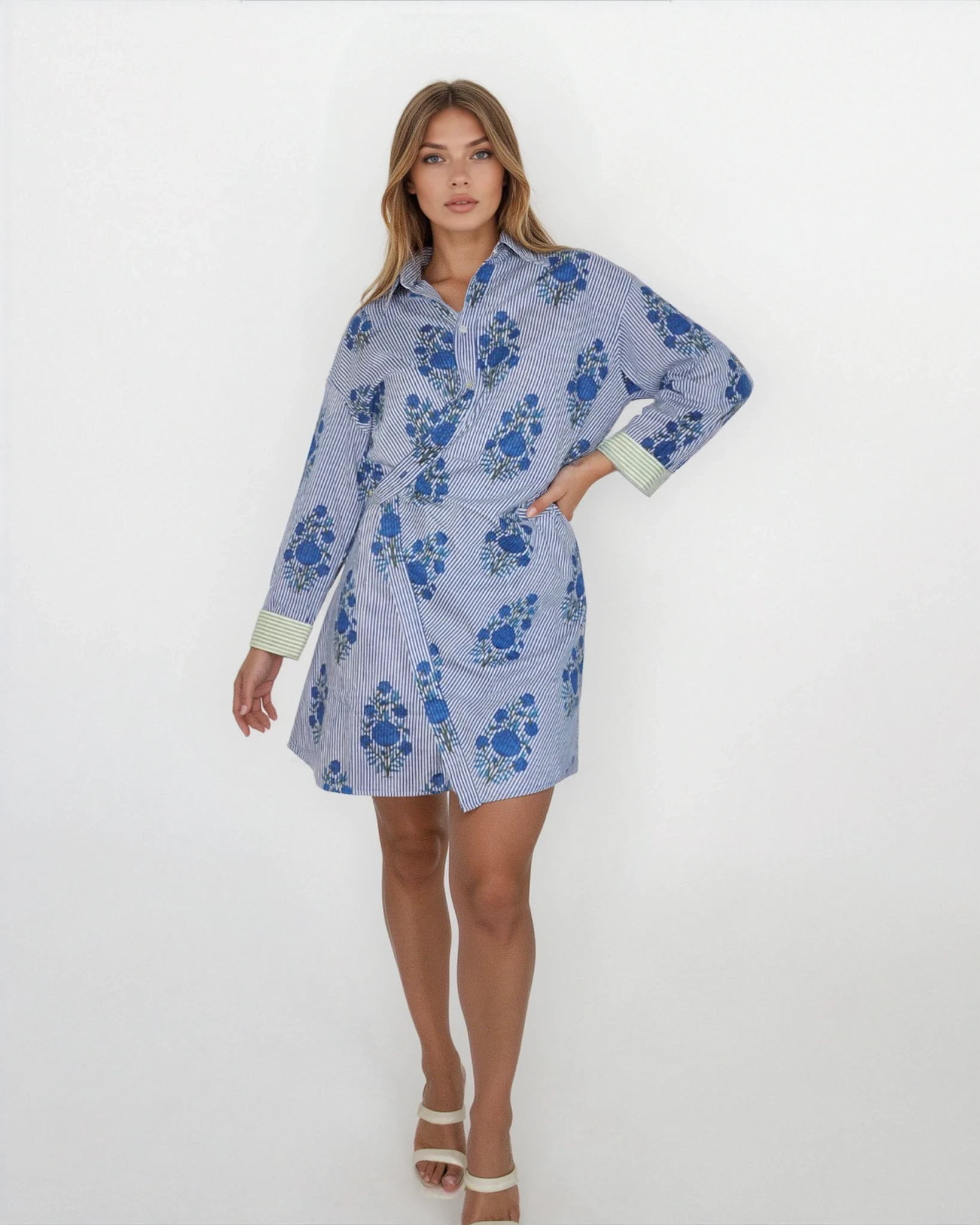 Manna Wrap Dress in Navy Block Stripe