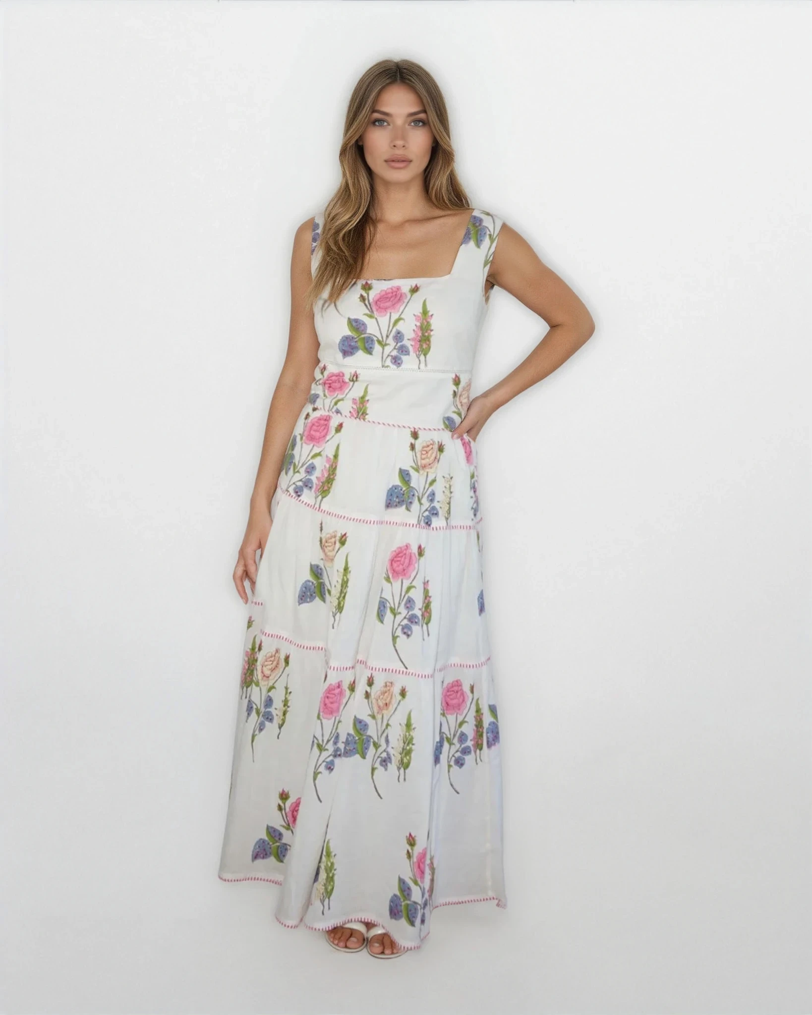 Drue Tiered Skirt in Multi Rosette