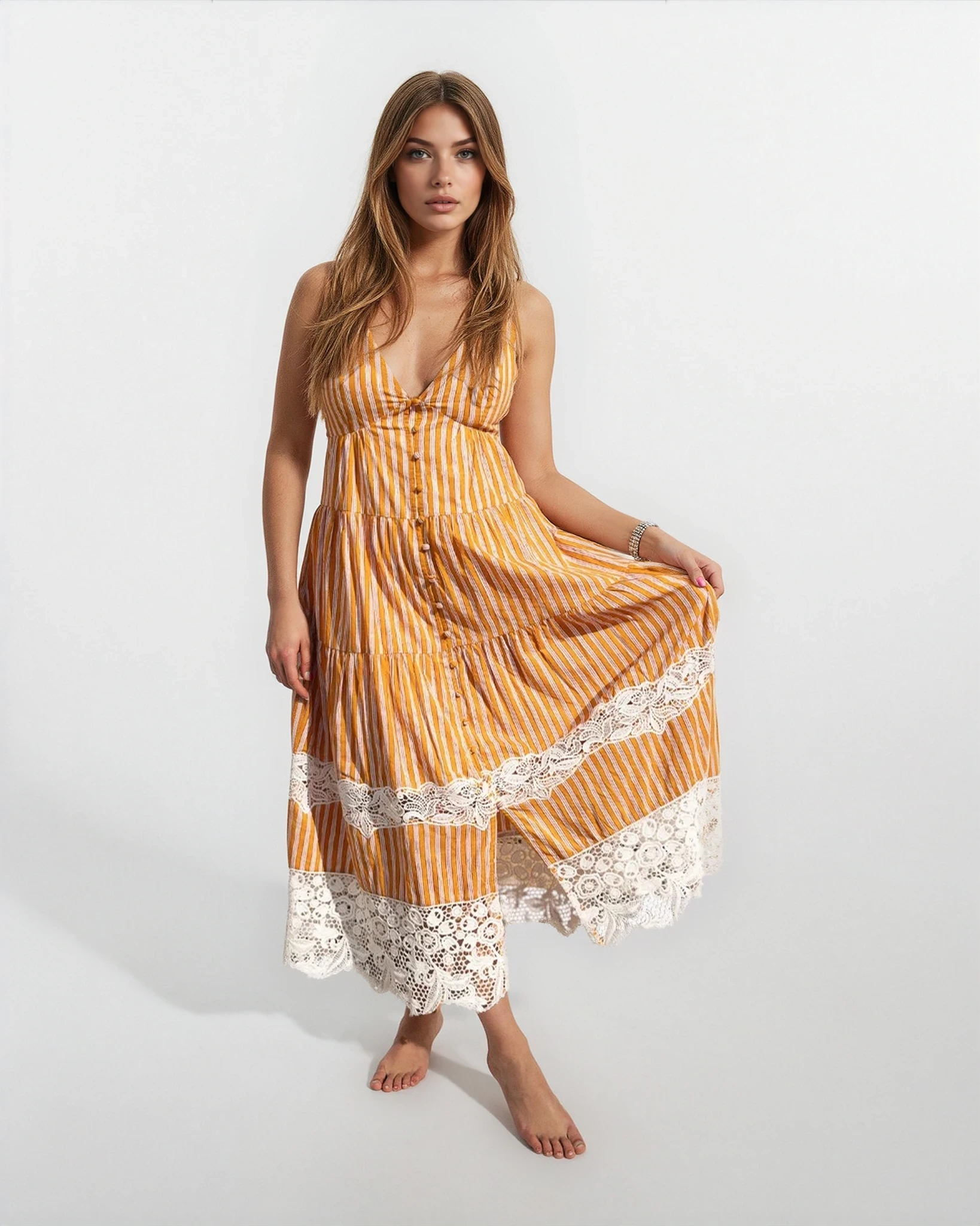 Irina Dress in Marigold Stripe