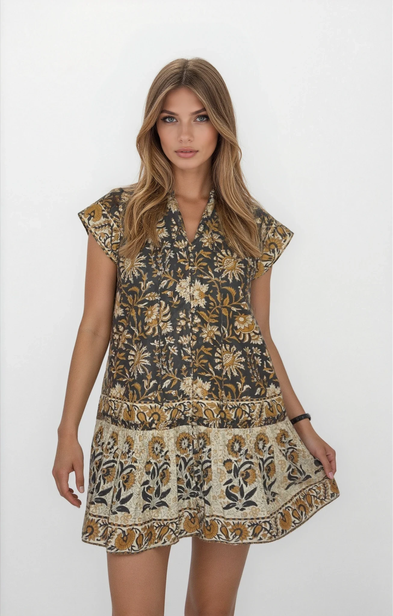 Marina Mini Dress in Black Jacobean