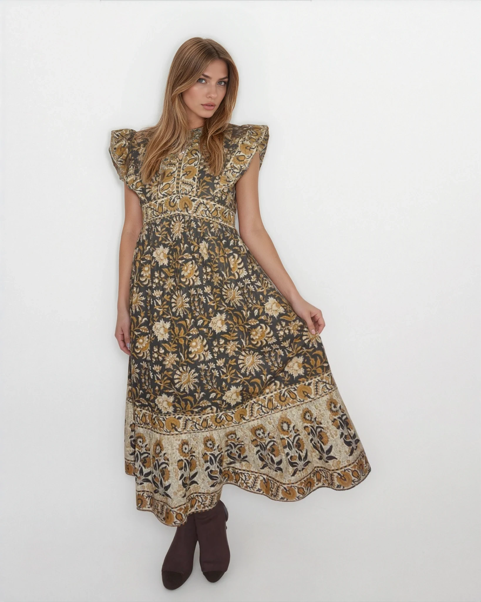 Lennon Dress in Black Jacobean