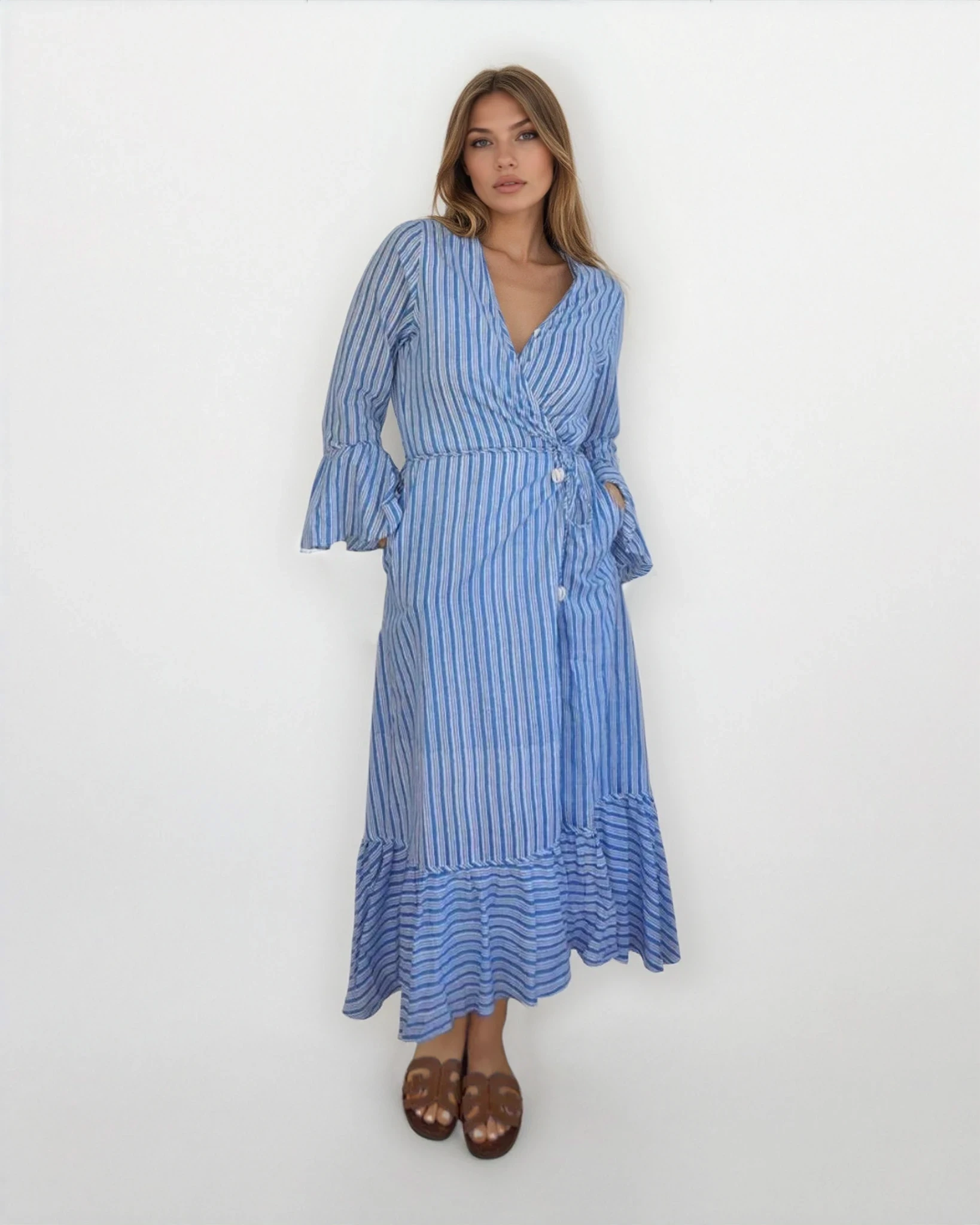 Rhode Wrap Dress in Blue Sea Stripe