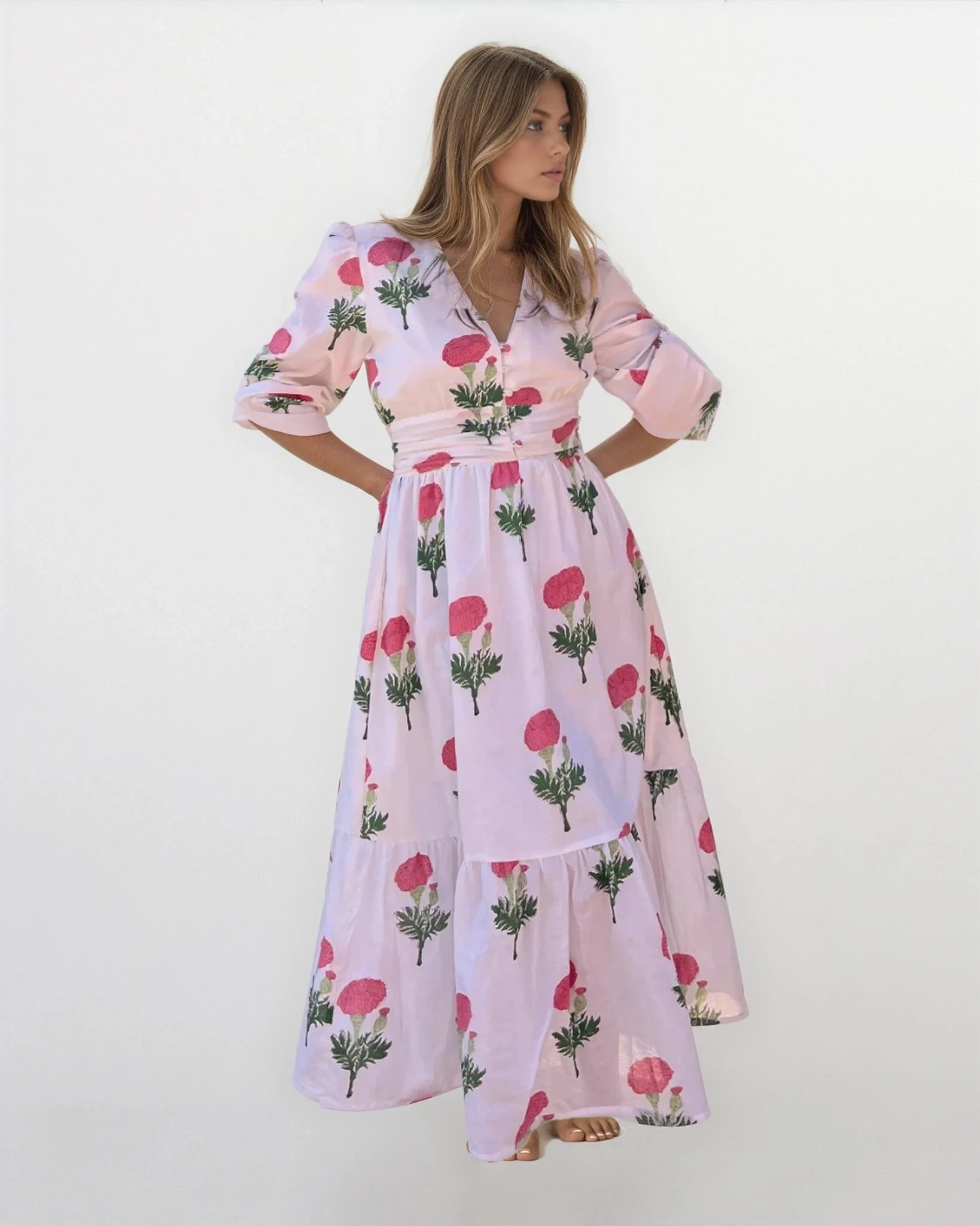 Eloise Midi Dress - Pink Floral