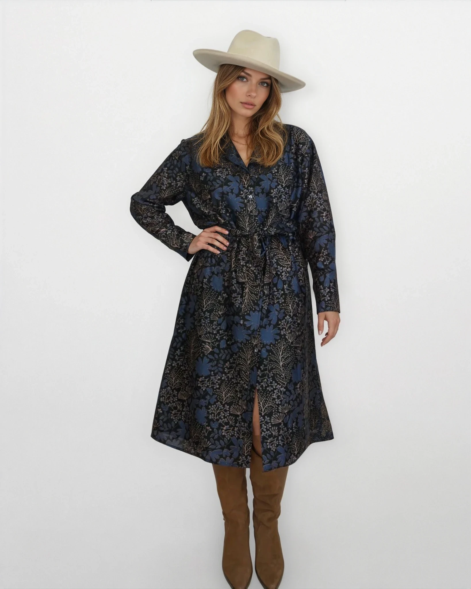 Zoey Midi Dress - Blue Flower