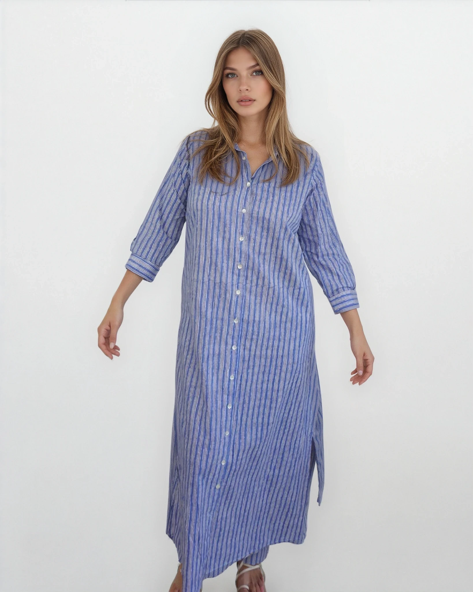 Caspian Shirt Dress - Blue Stripe