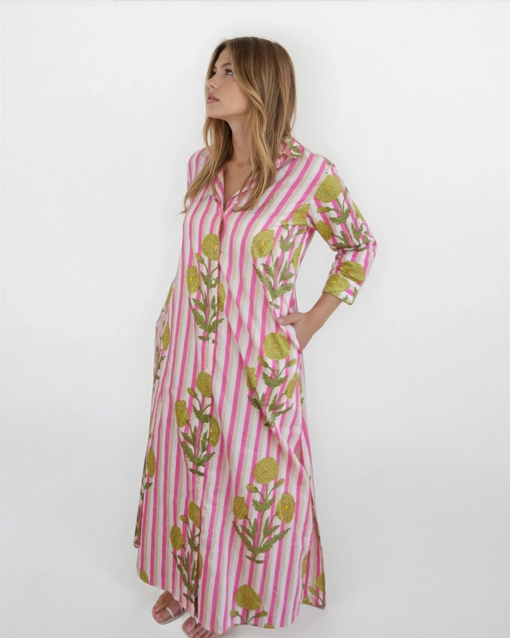 Caspian Shirt Dress - Pink Stripe