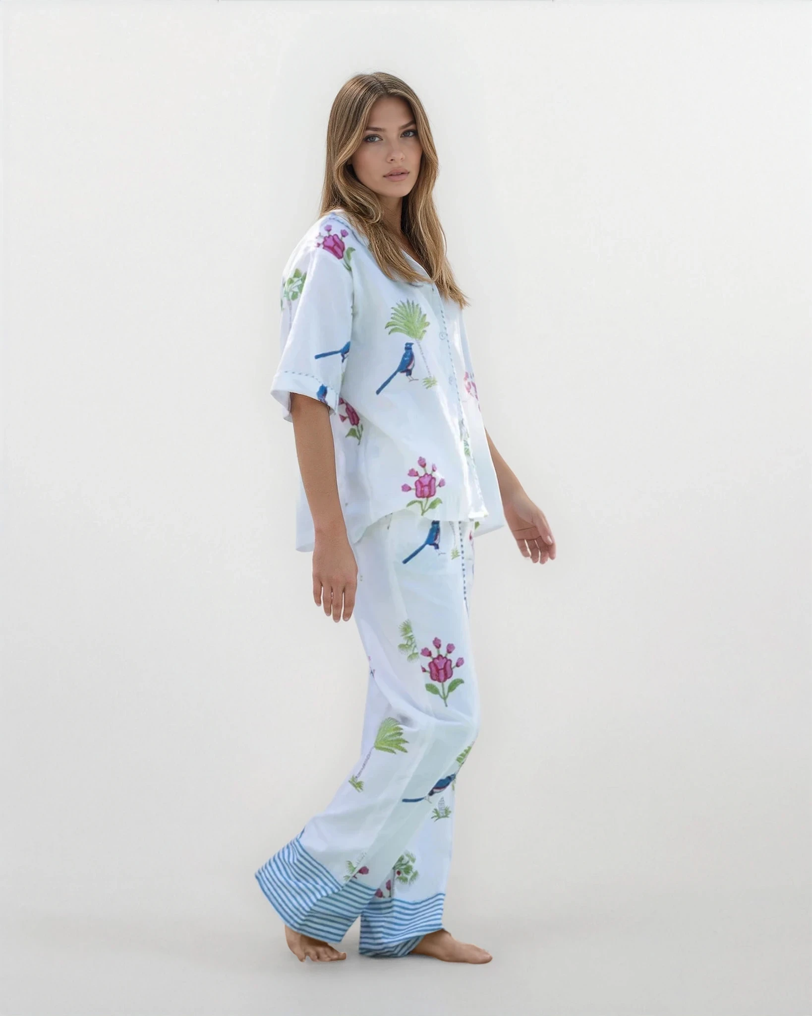 PJ Set - Short Sleeve Long Pant in Palm Paradise