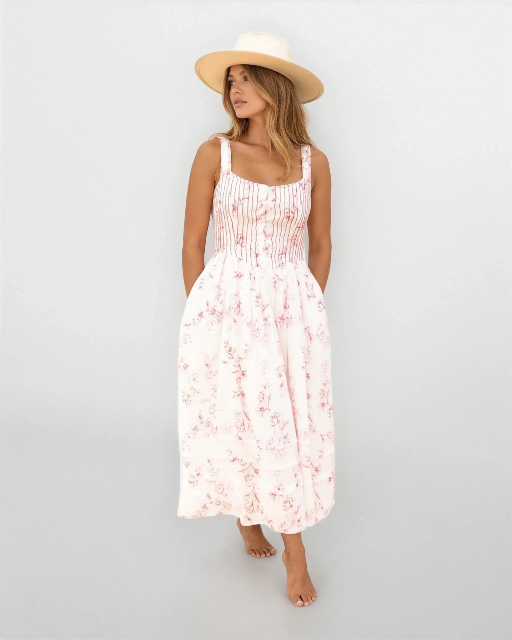 Nibi the Label Shelby Corset Midi Dress - Red Gardenia