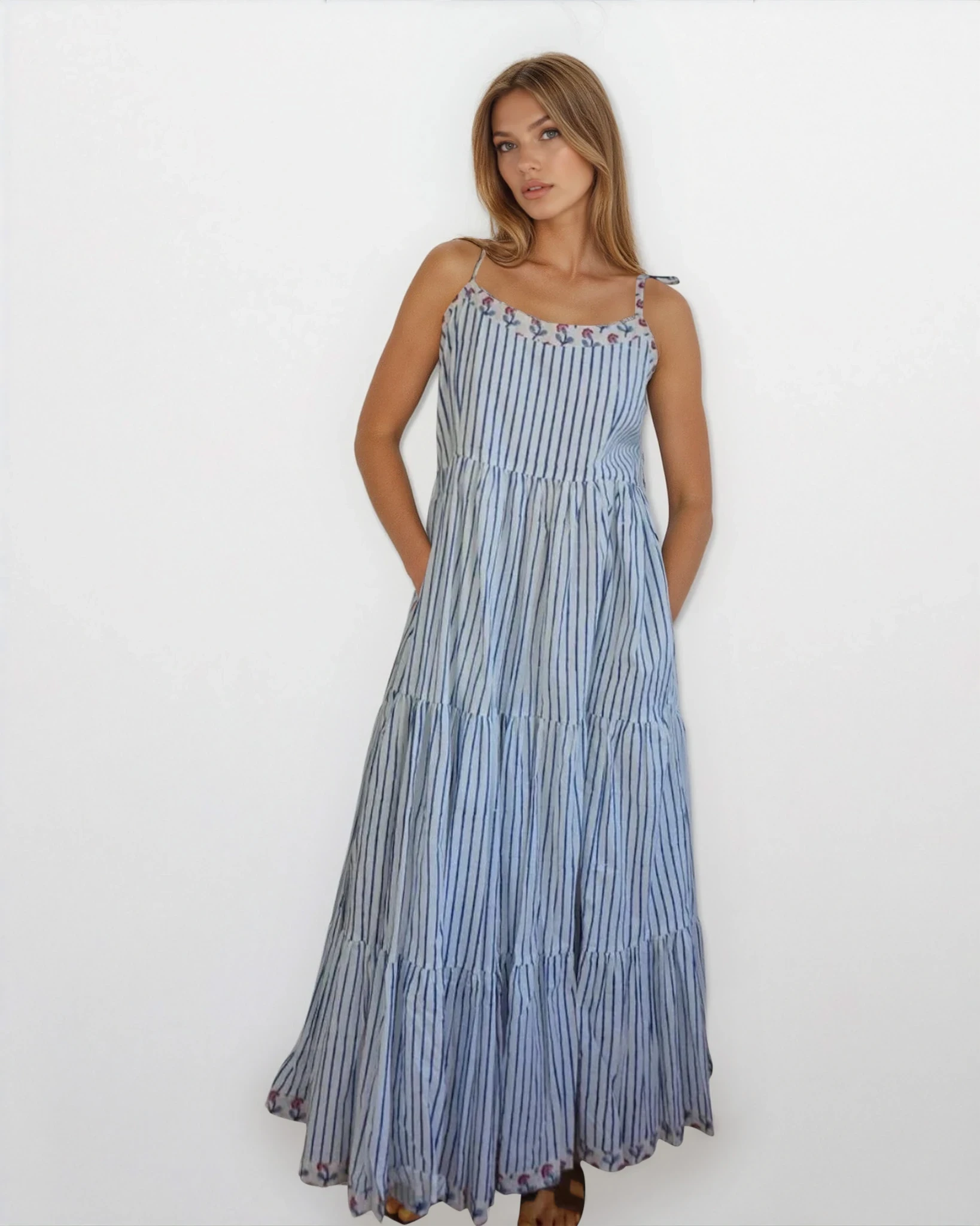 Poppy Tier Maxi Dress - Stripe/Ditsy Floral