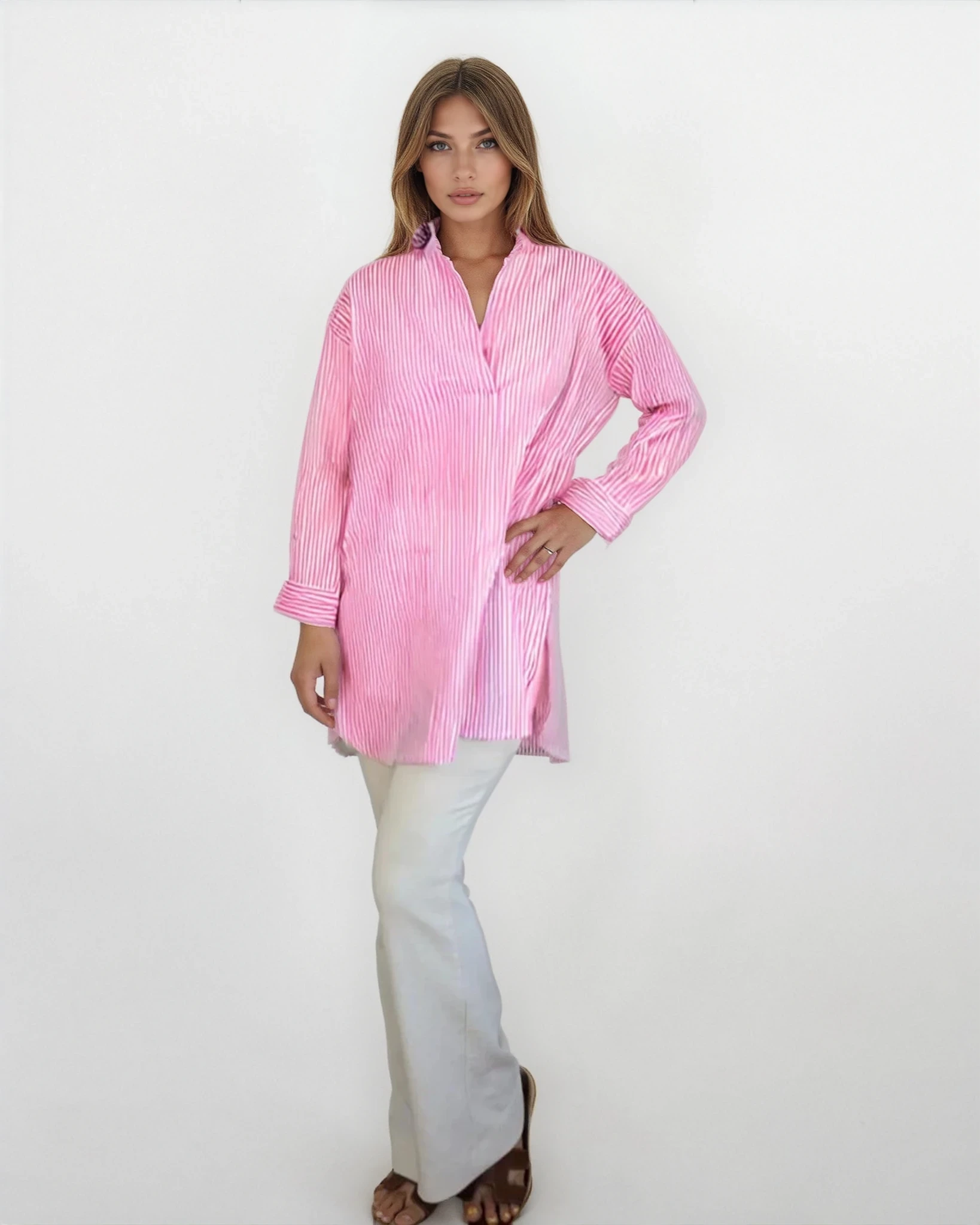 Prim Collared Top - Pink Stripe