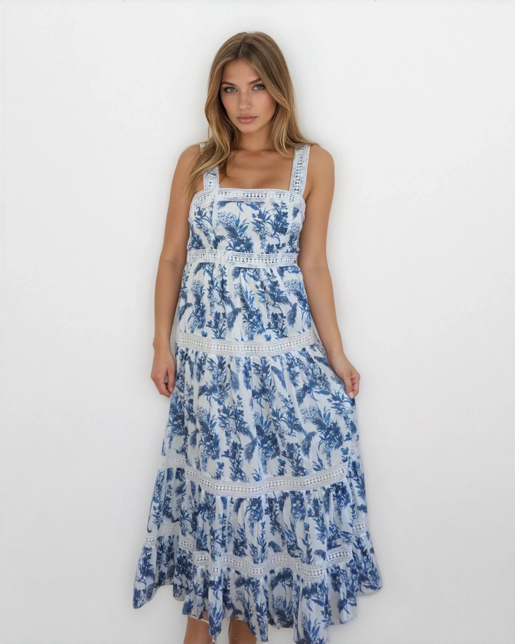 Palms Maxi Dress - Blue Leaf