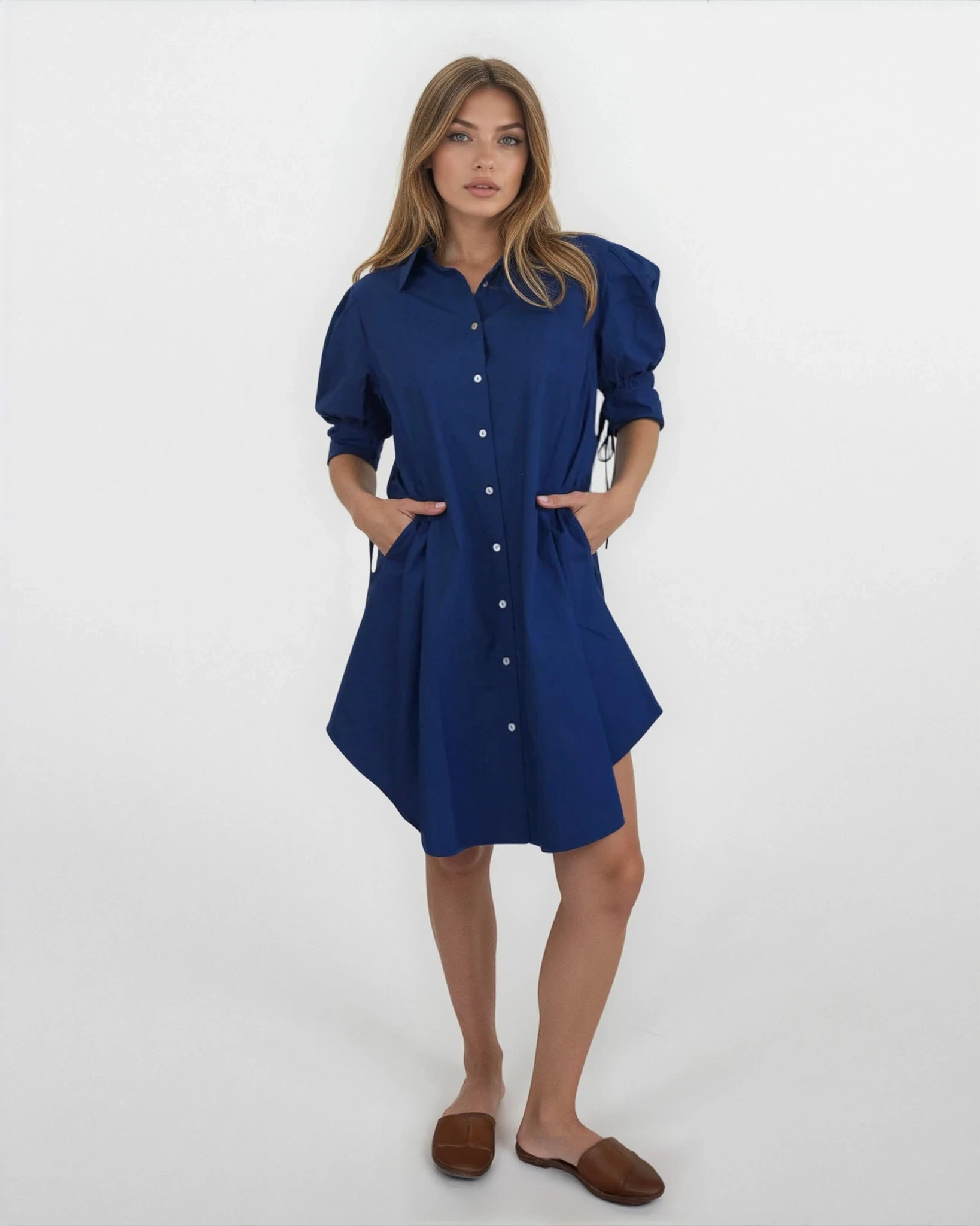 Arden Mini Dress - Navy Poplin