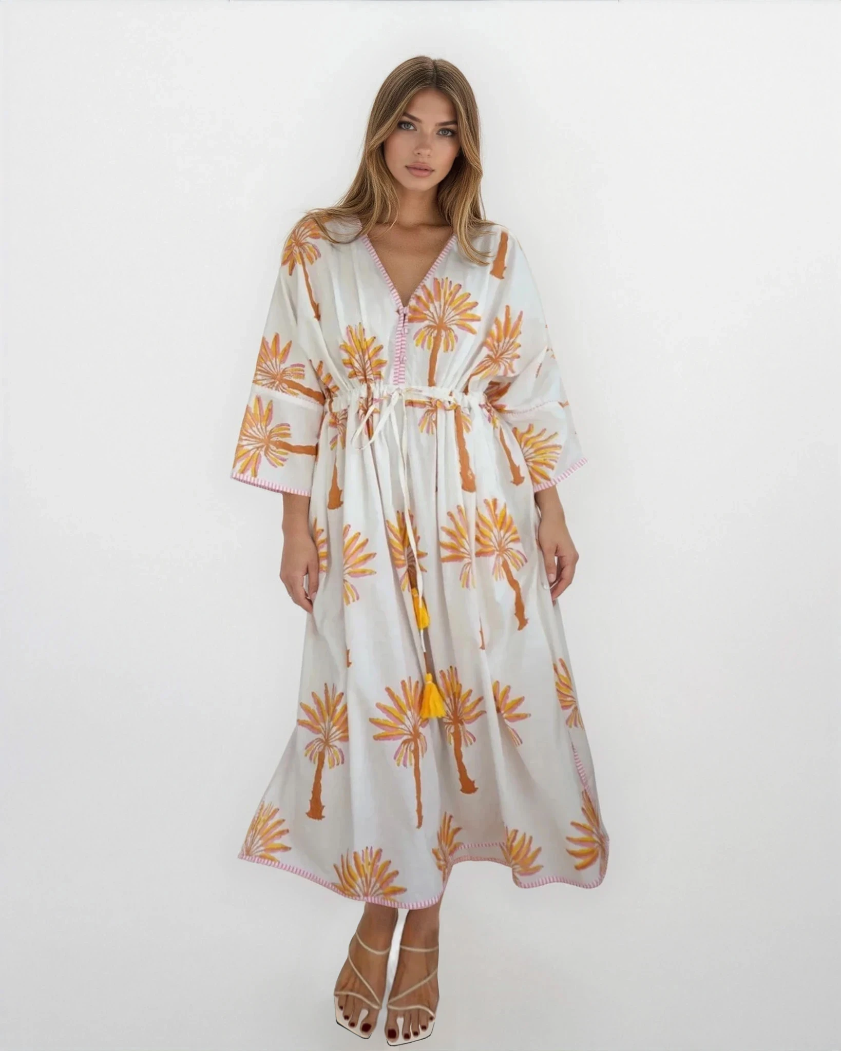 Rio Kaftan - Pink/Yellow Palms