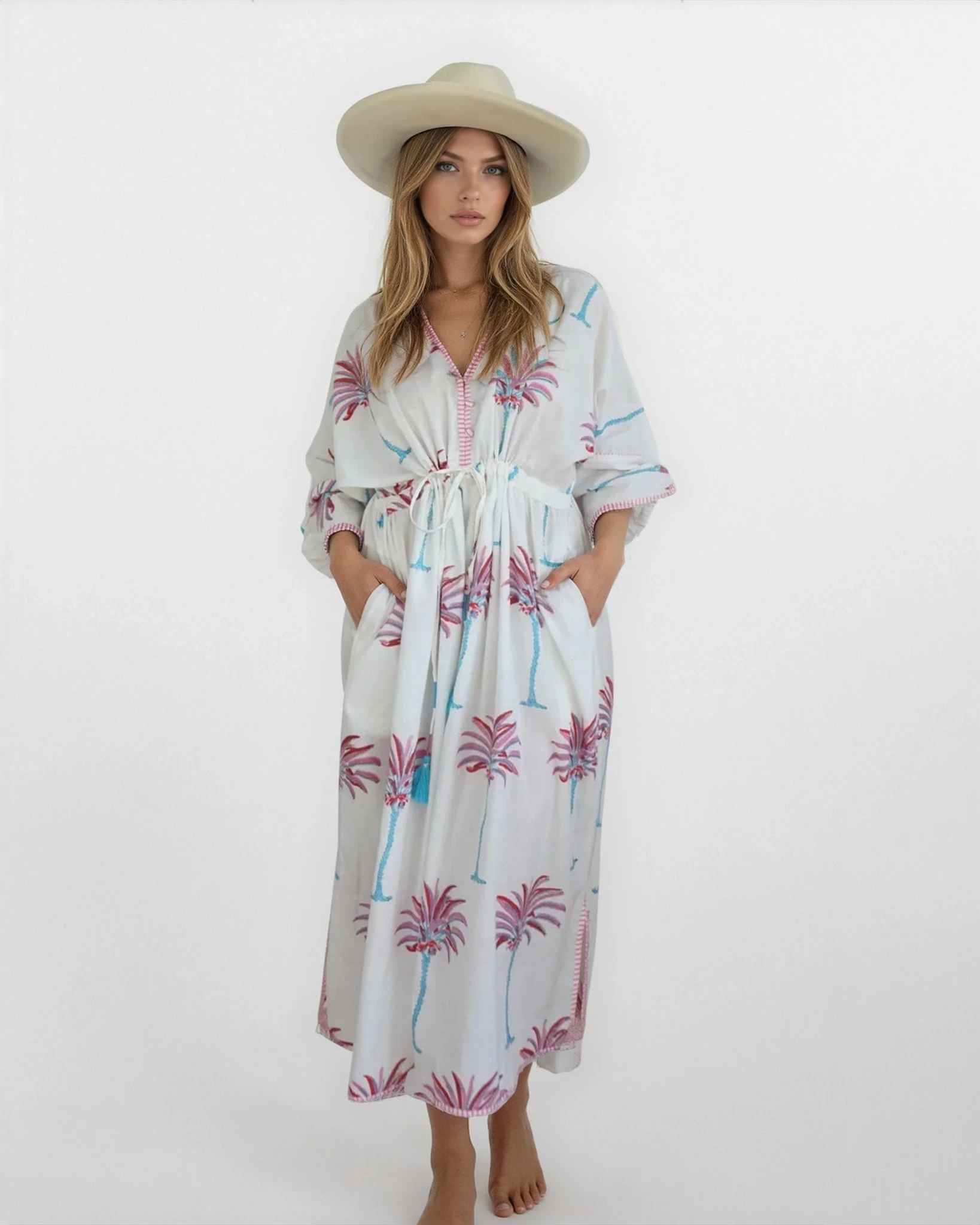 Rio Kaftan - Pink/Blue Palms