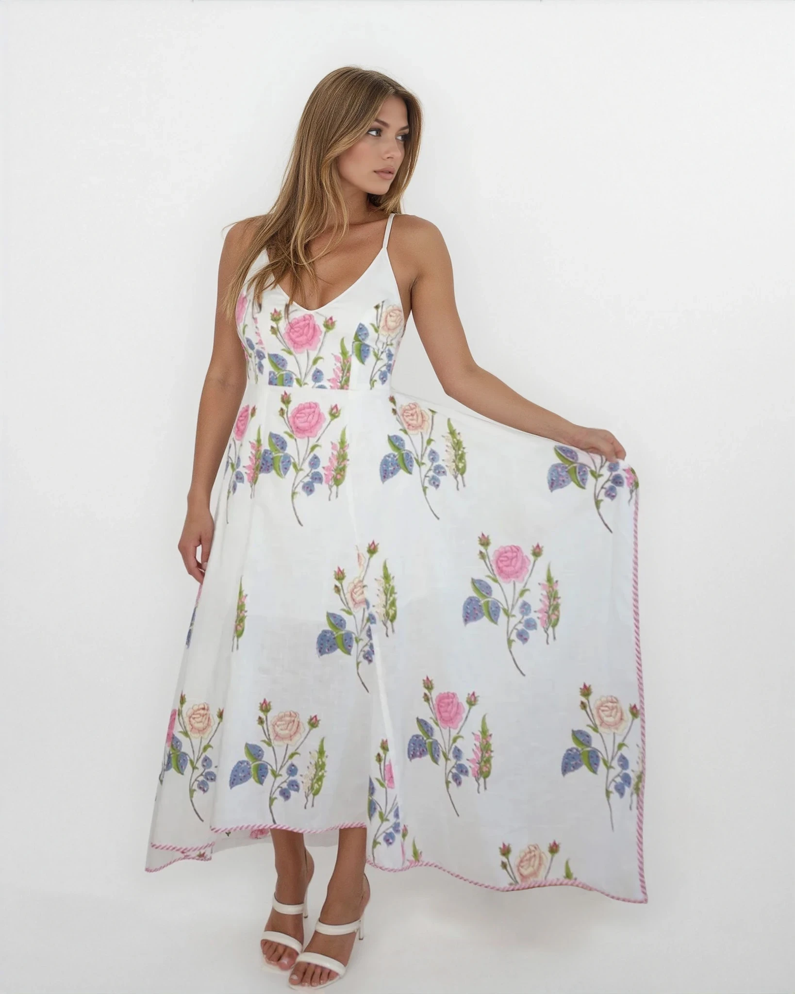 Cross Back Dress in Multi Rosette