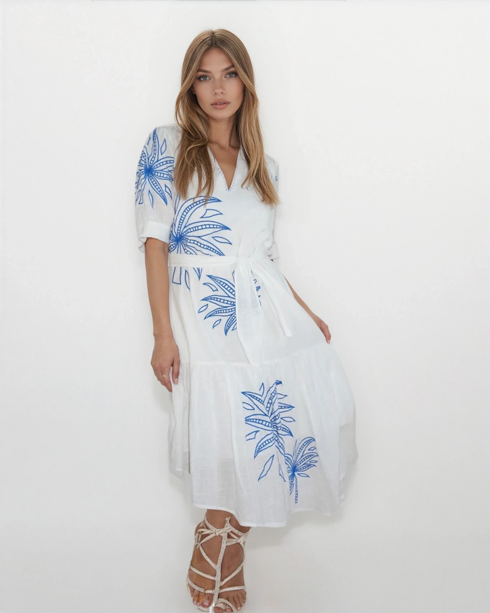 Viola Dress in Blue Abs Palms