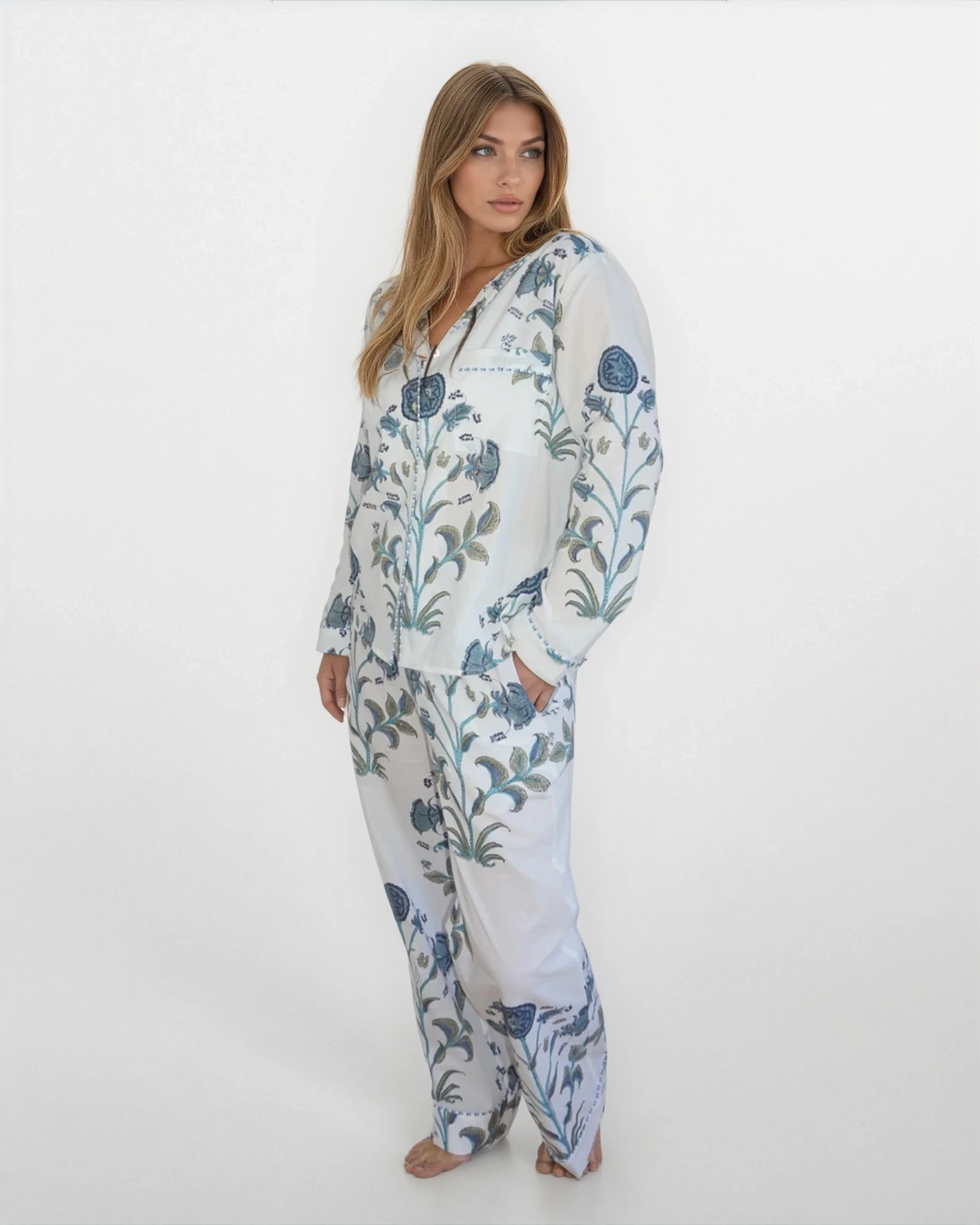 PJ Set - Long Sleeve Long Pant in BLUE VINE