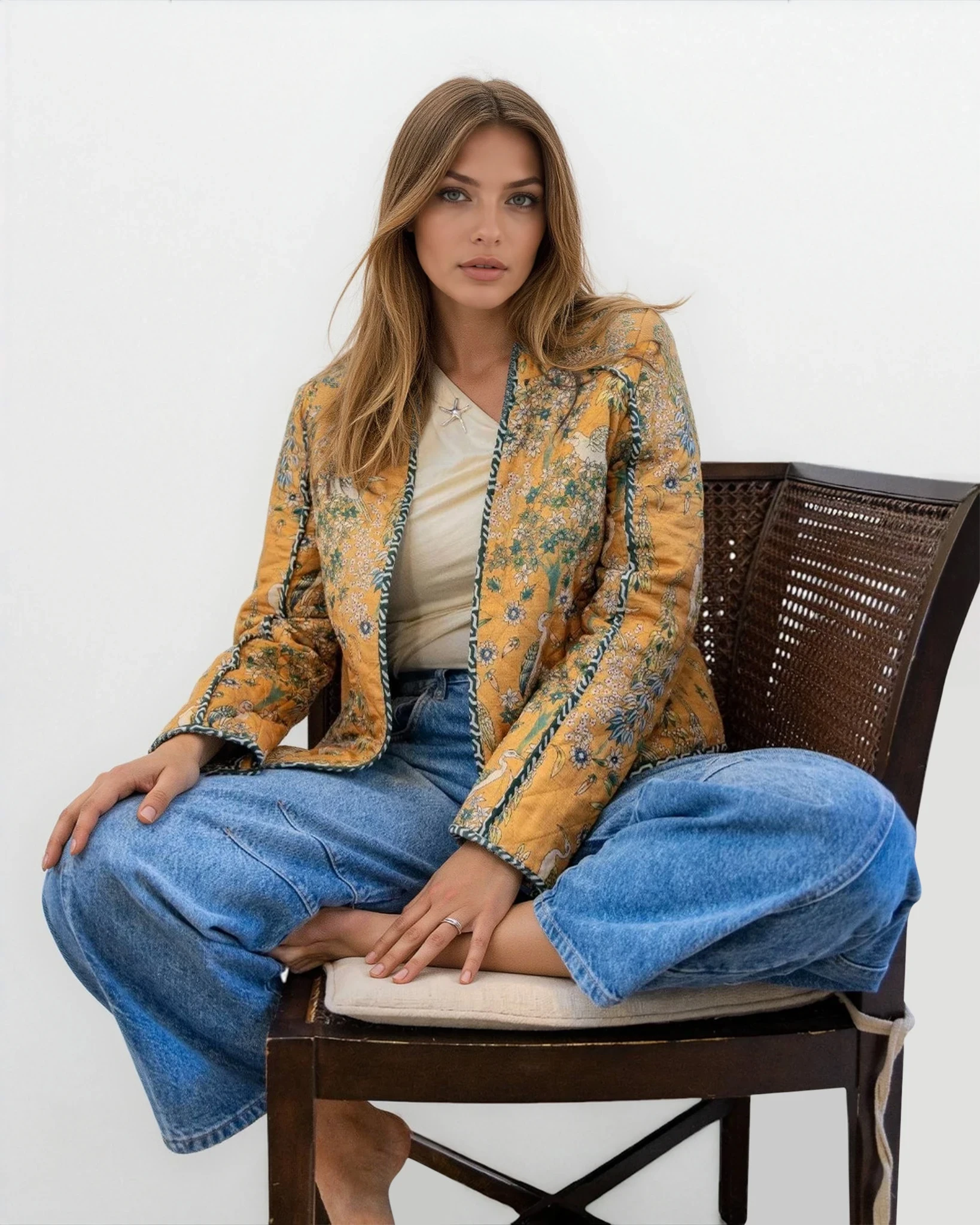 Fallon Quilted Reversible Jacket in Saffron Heron