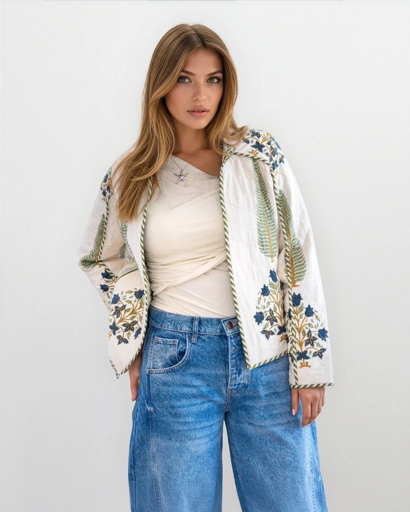 Fallon Quilted Reversible Jacket in Navy Victorian