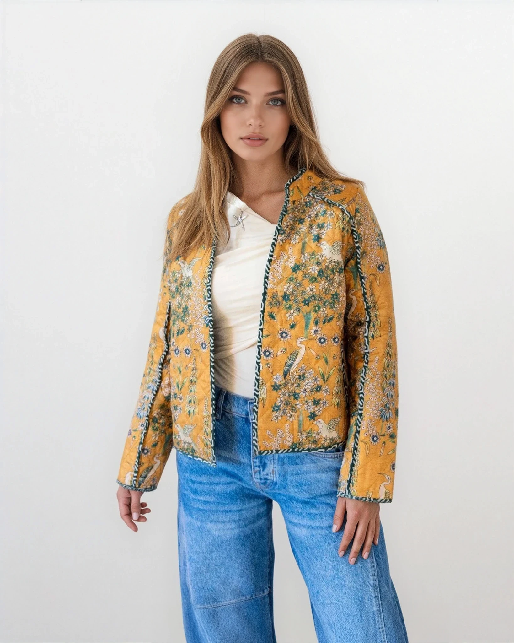 Fallon Quilted Reversible Jacket in Saffron Heron