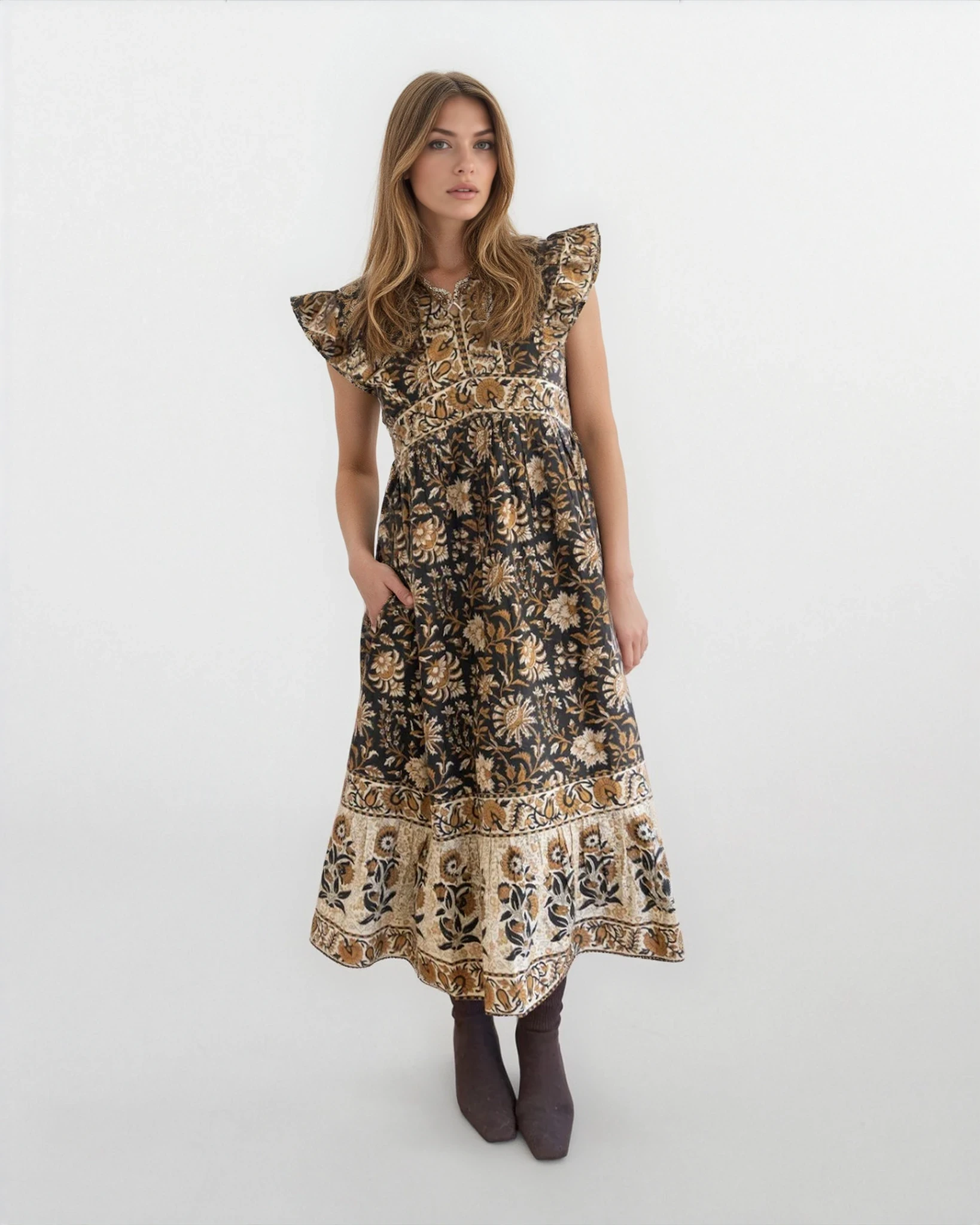 Lennon Dress in Black Jacobean