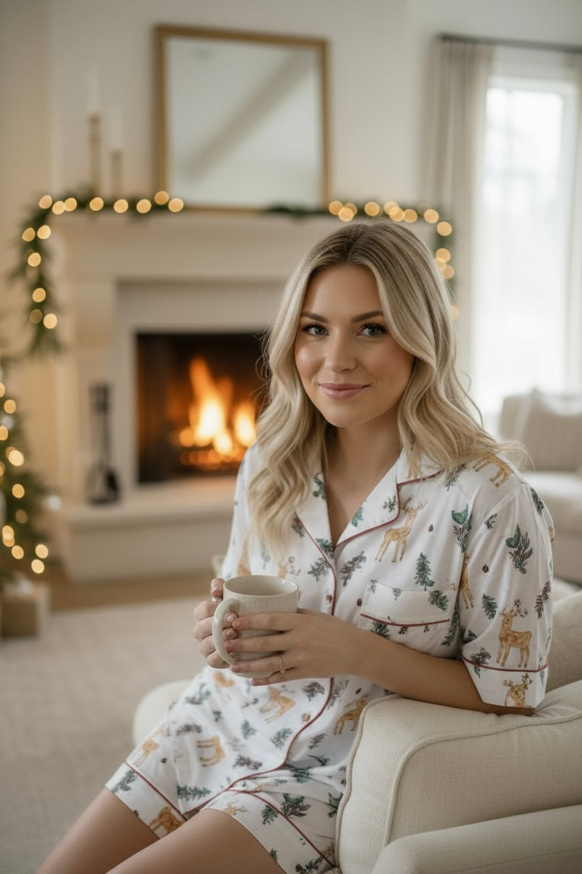 Paola Pajama Short Set in Forest Folk