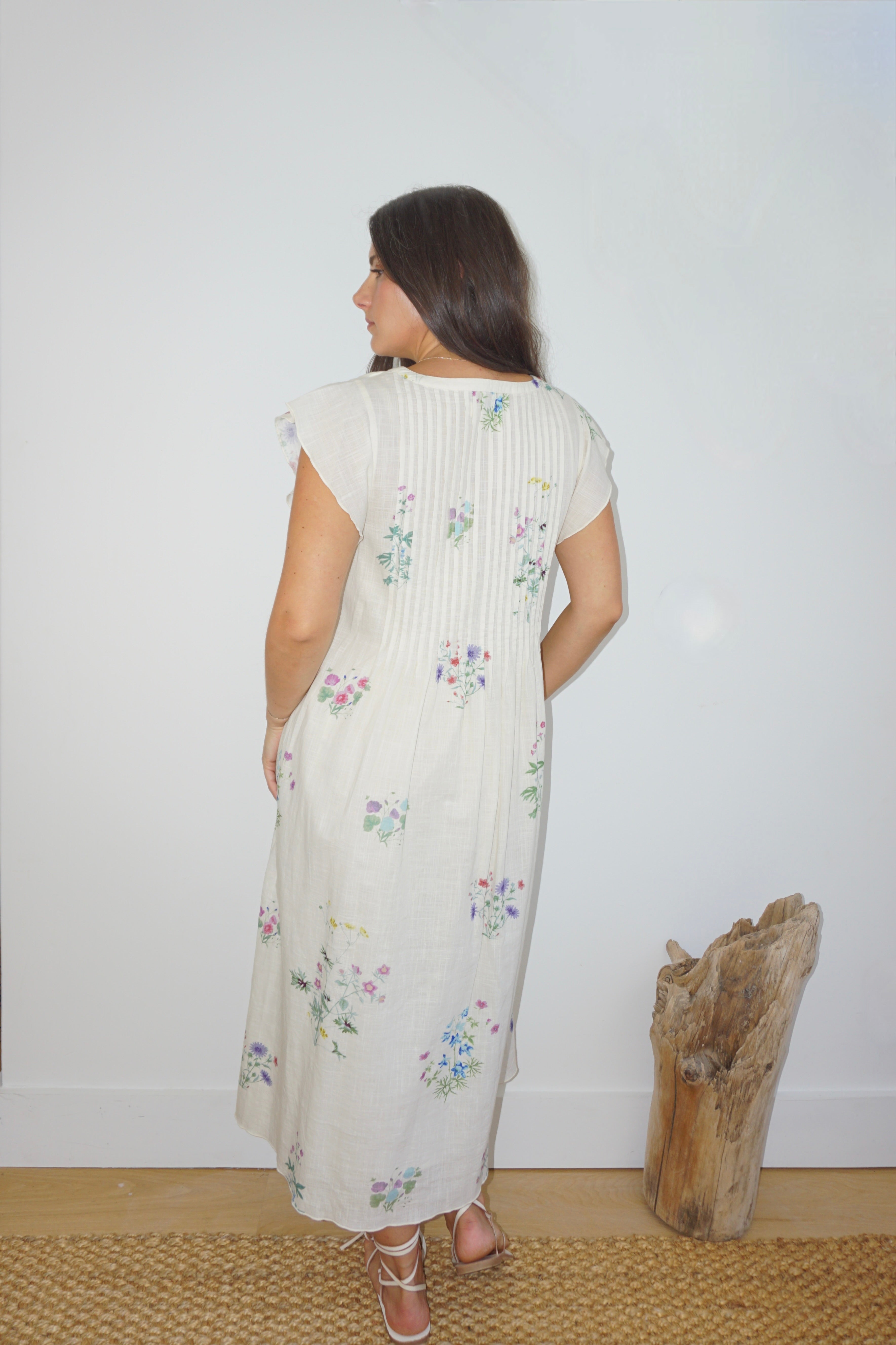 Doris Midi Dress in Cream Botanical