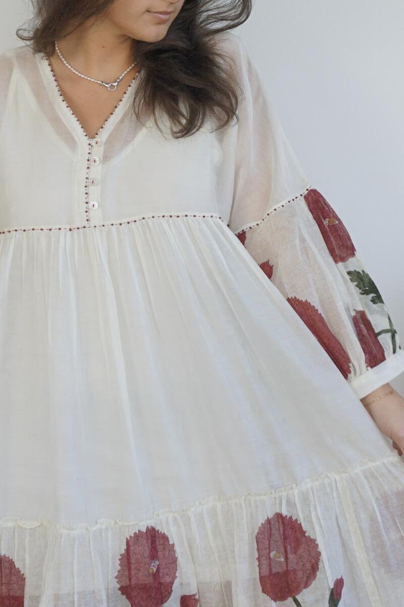 Gia Midi Dress - Cream Rose