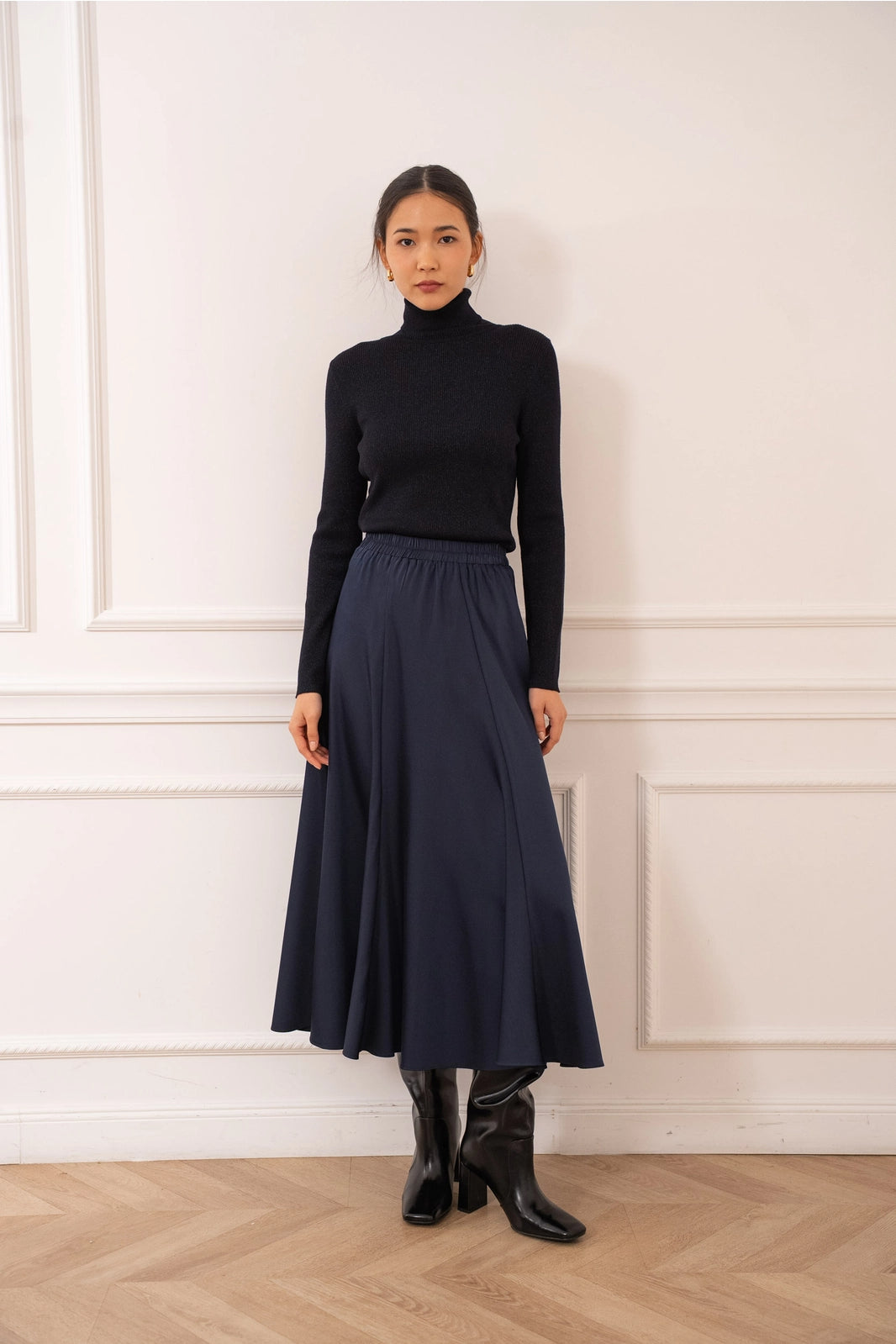 Ribbed Turtleneck Lurex Sweater