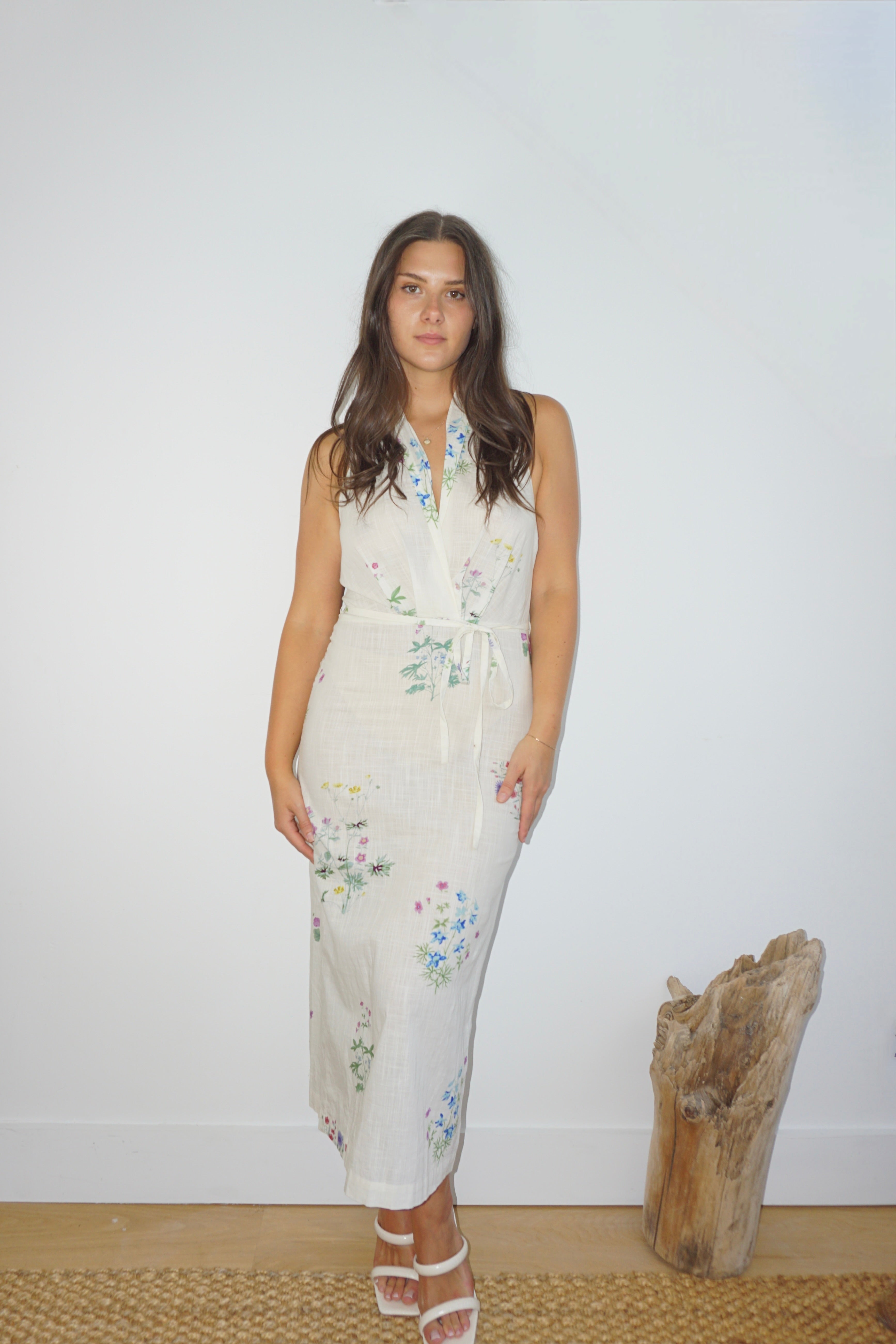 NIBI MTK Annya Halter Dress - Cream Botanical