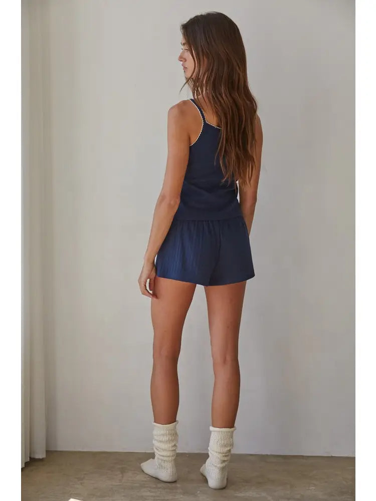 Pointelle Ribbed Cami - Navy